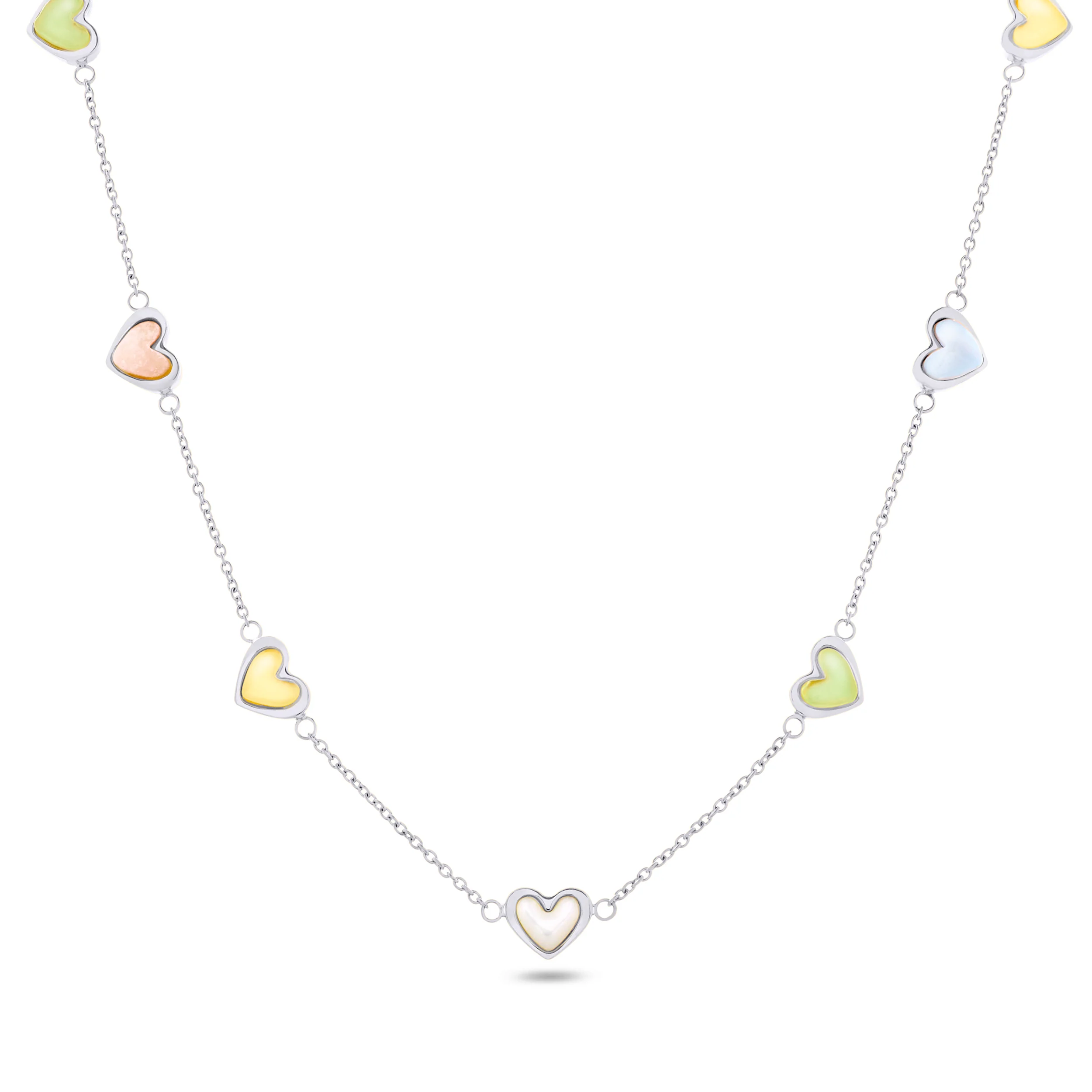 Multi Pastel Mini Hearts Necklace (Silver)