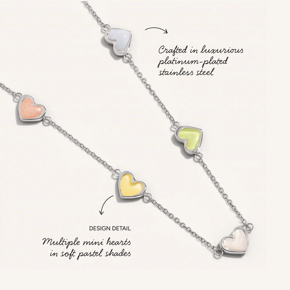 Multi Pastel Mini Hearts Necklace (Silver) - Image 3