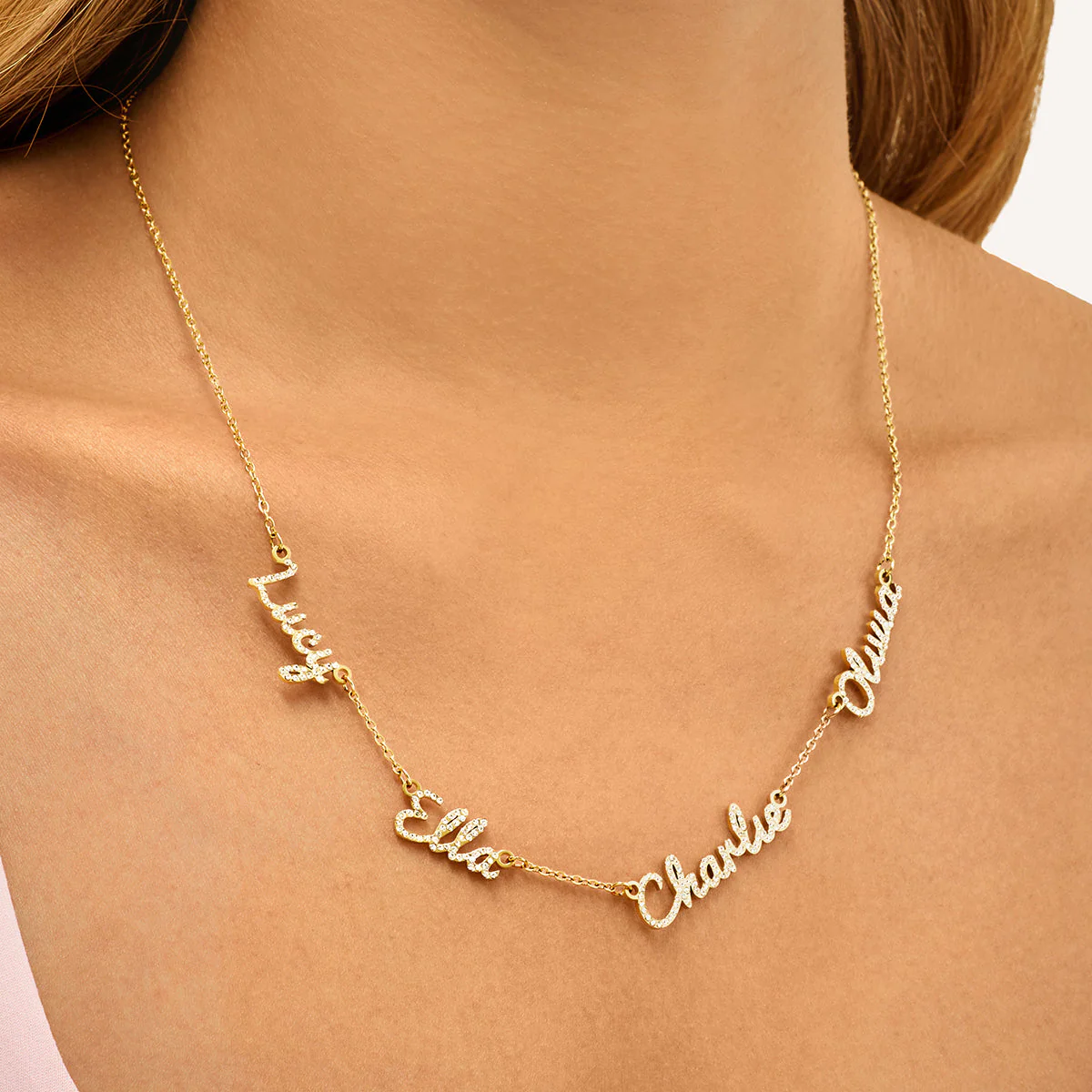 Multi Crystal Cursive Name Necklace (Gold) - Image 2