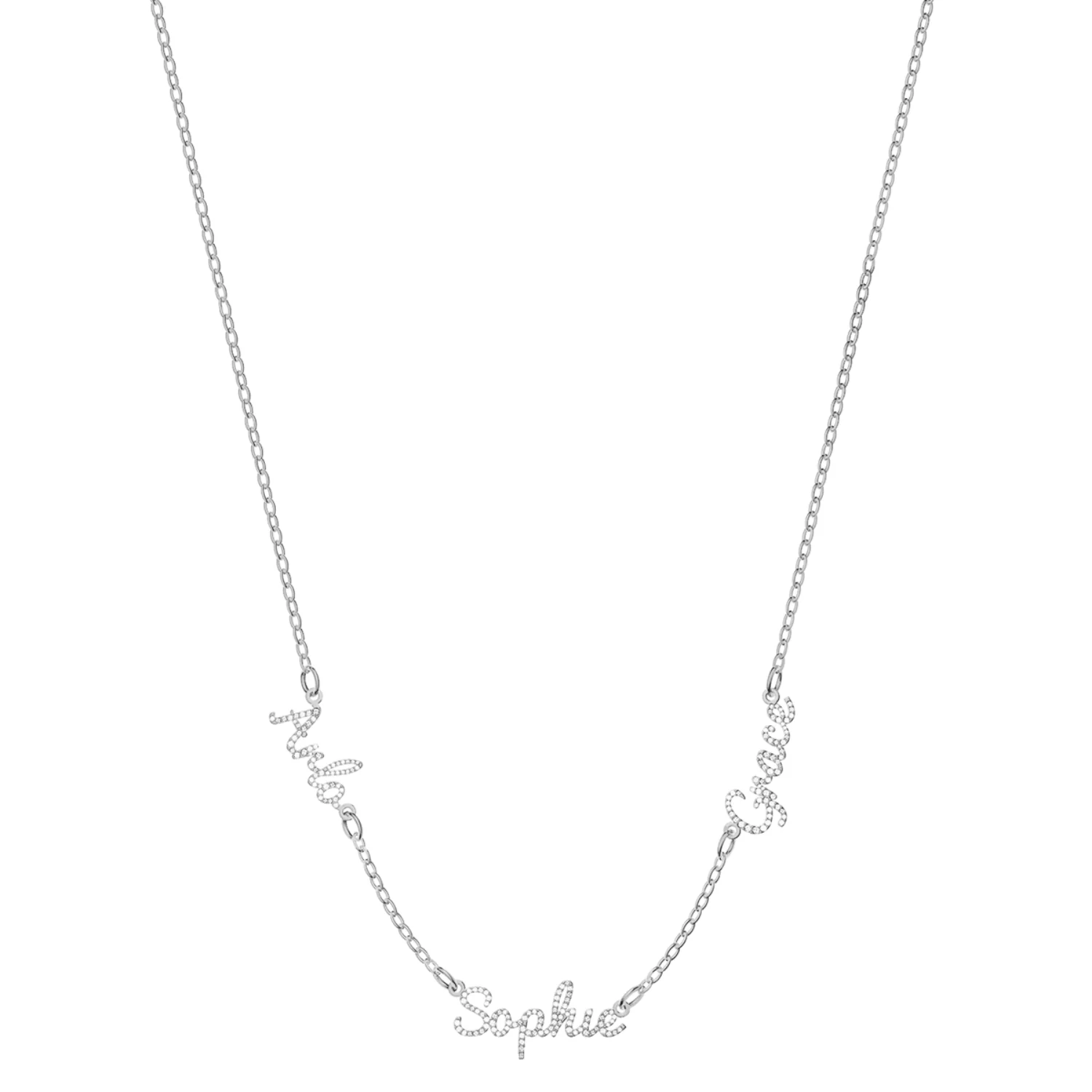Multi Crystal Cursive Name Necklace (Silver) - Image 10