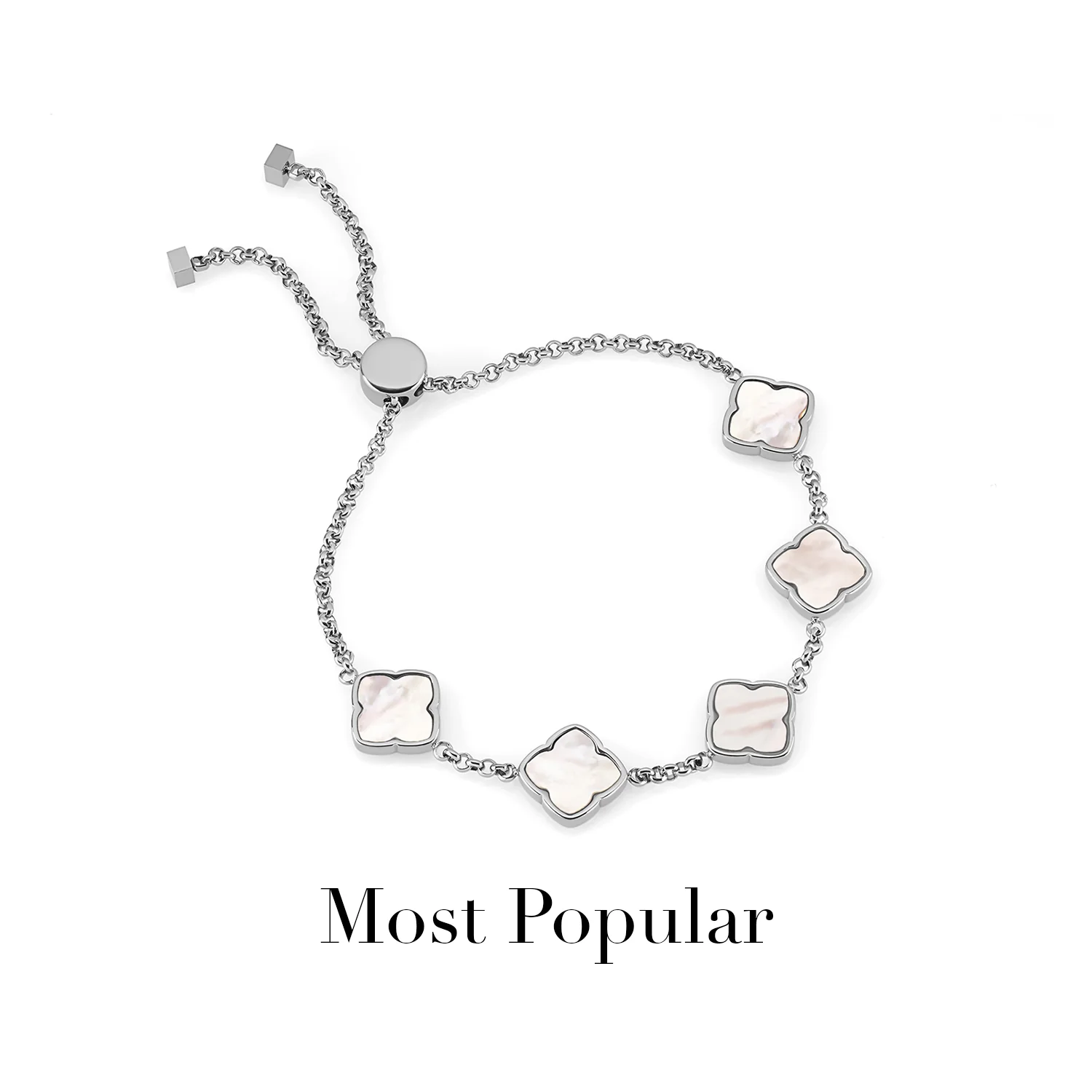Multi Pearl Clover Bracelet - Silver - Image 4