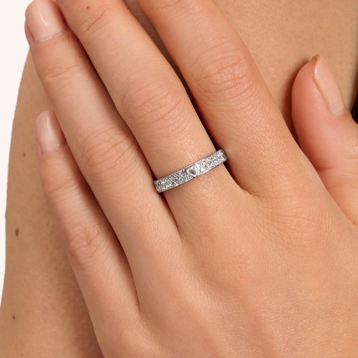 Pavé Crystal Heart Ring (Silver) - Image 2
