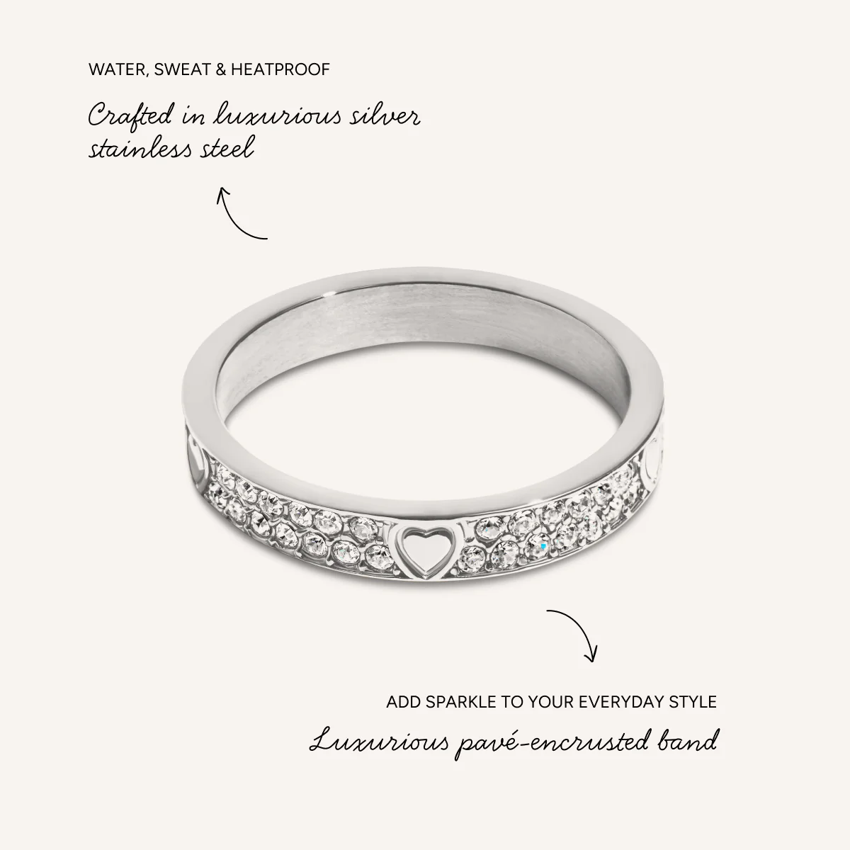 Pavé Crystal Heart Ring (Silver) - Image 3