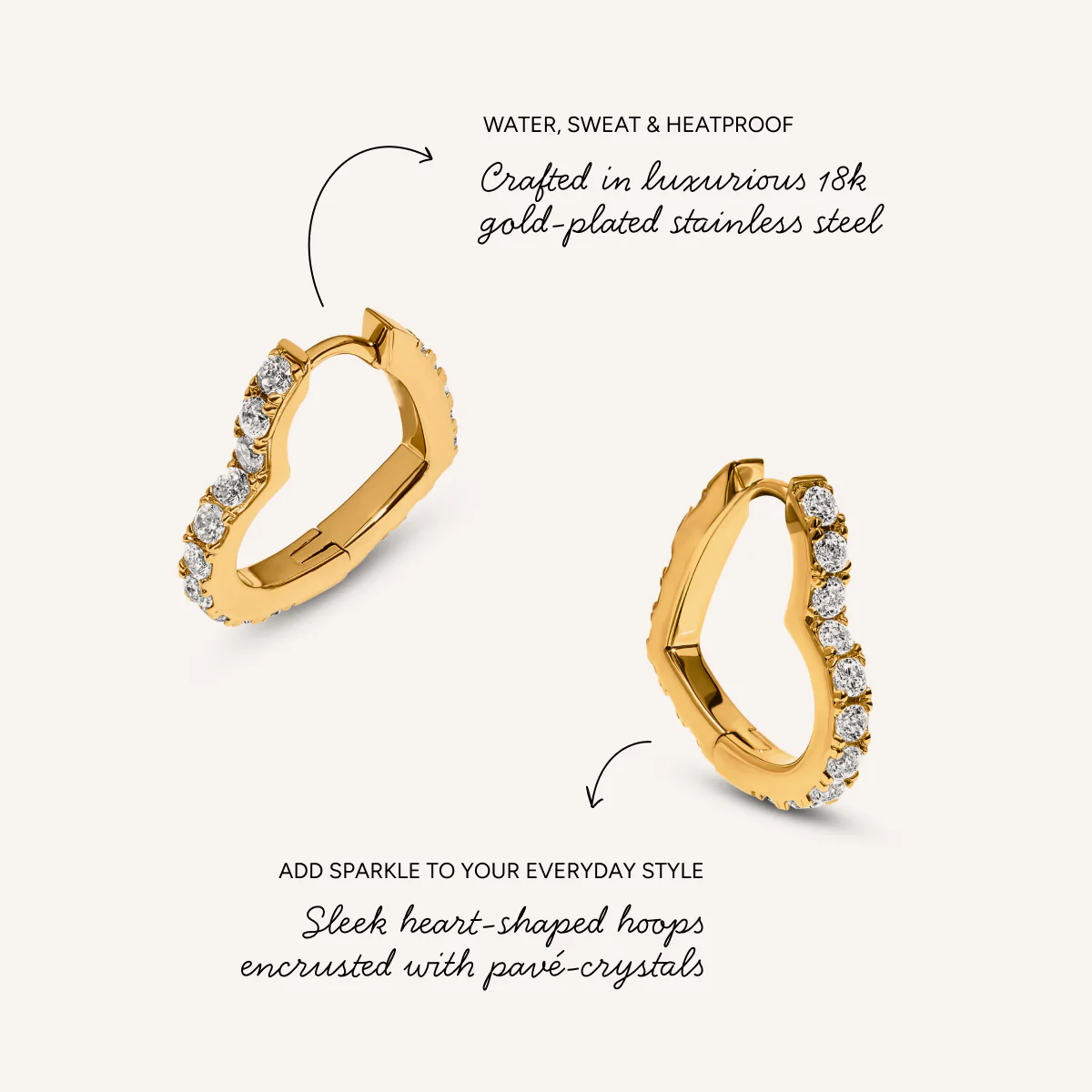 Pavé Heart Hoops (Gold) - Image 3