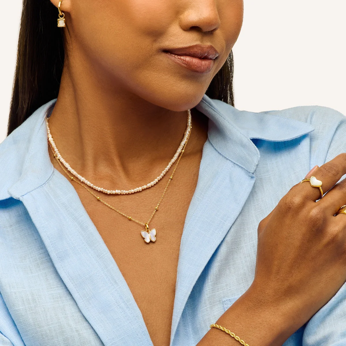 Pearl Butterfly Necklace (Gold) - Image 5