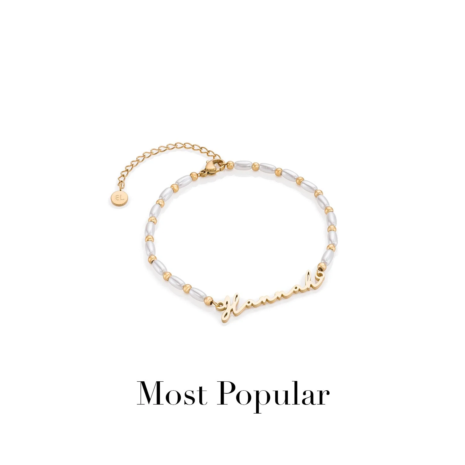 Pearl Chain Signature Name Bracelet (Gold) - Image 9