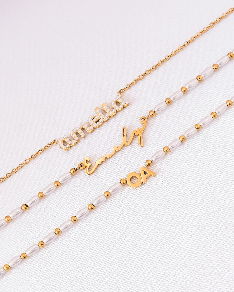 Pearl Chain Signature Name Necklace (Gold) - Image 8