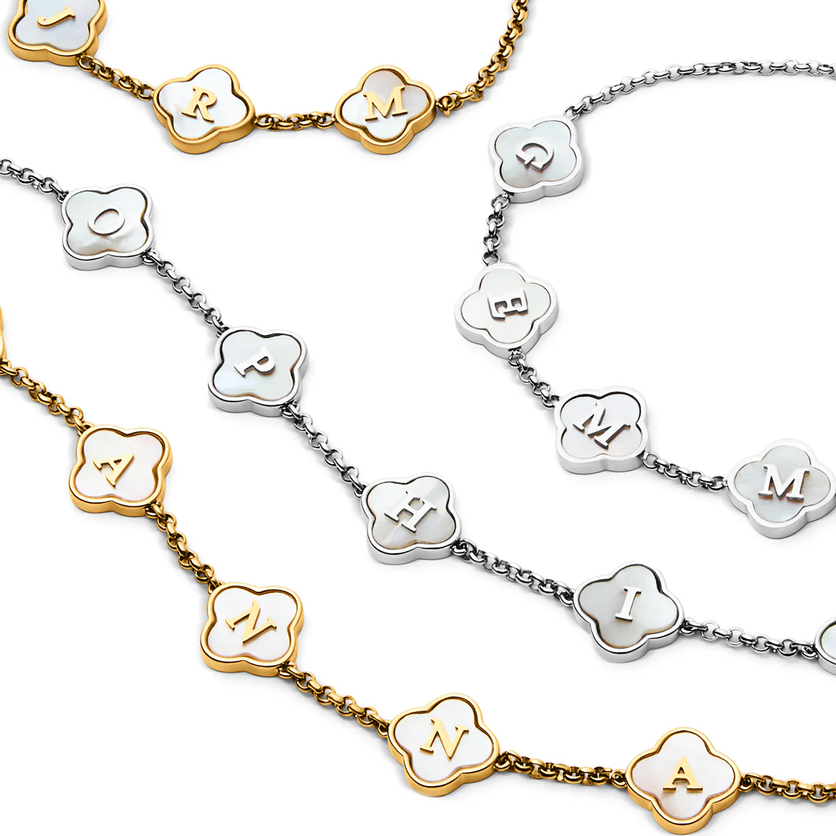 Pearl Clover Custom Name Bracelet (Silver) - Image 4
