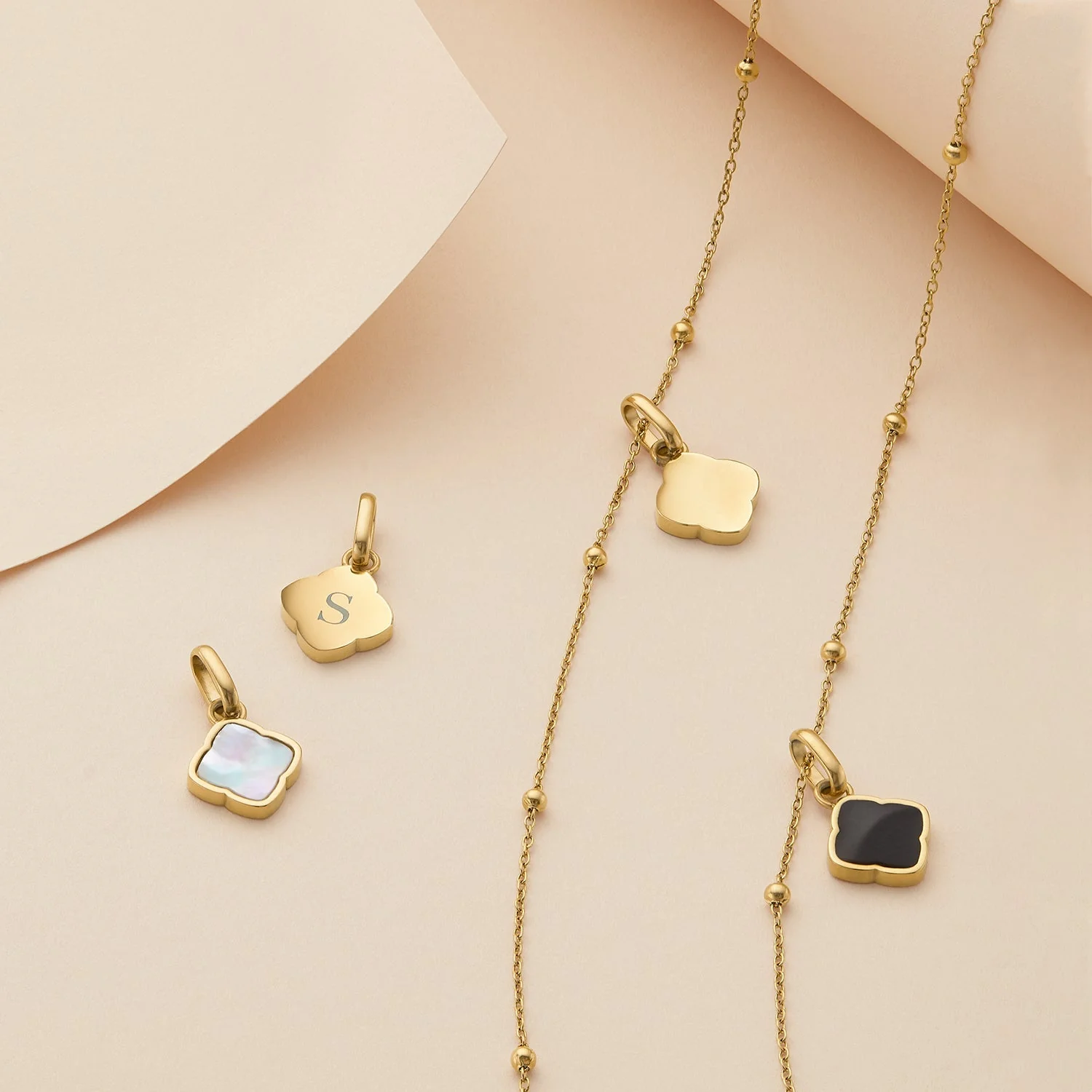 Pearl Clover & Initial Necklace (Gold) - Image 4