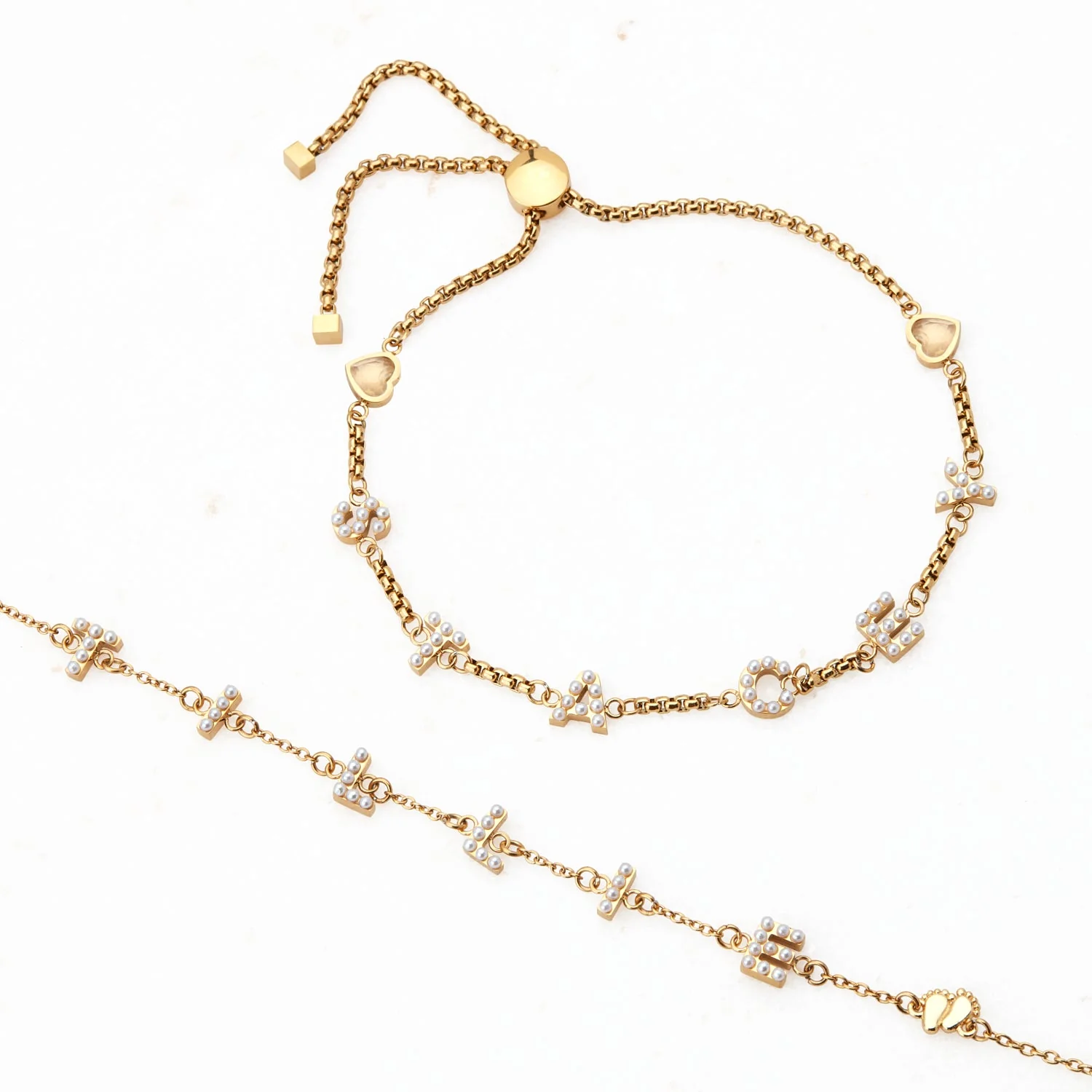 Pearl Custom Name Bracelet (Gold) - Image 3