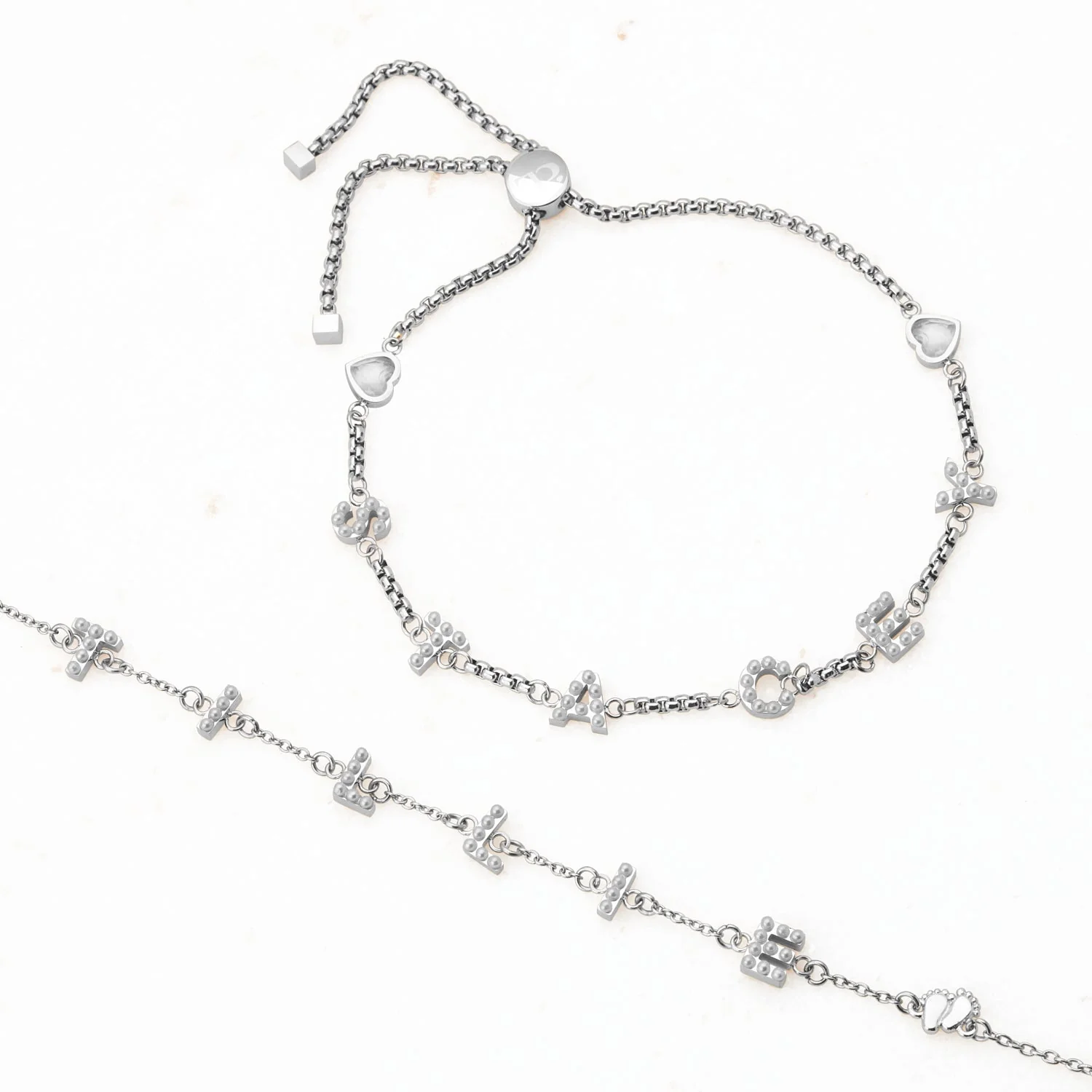 Pearl Custom Name Bracelet (Silver) - Image 5