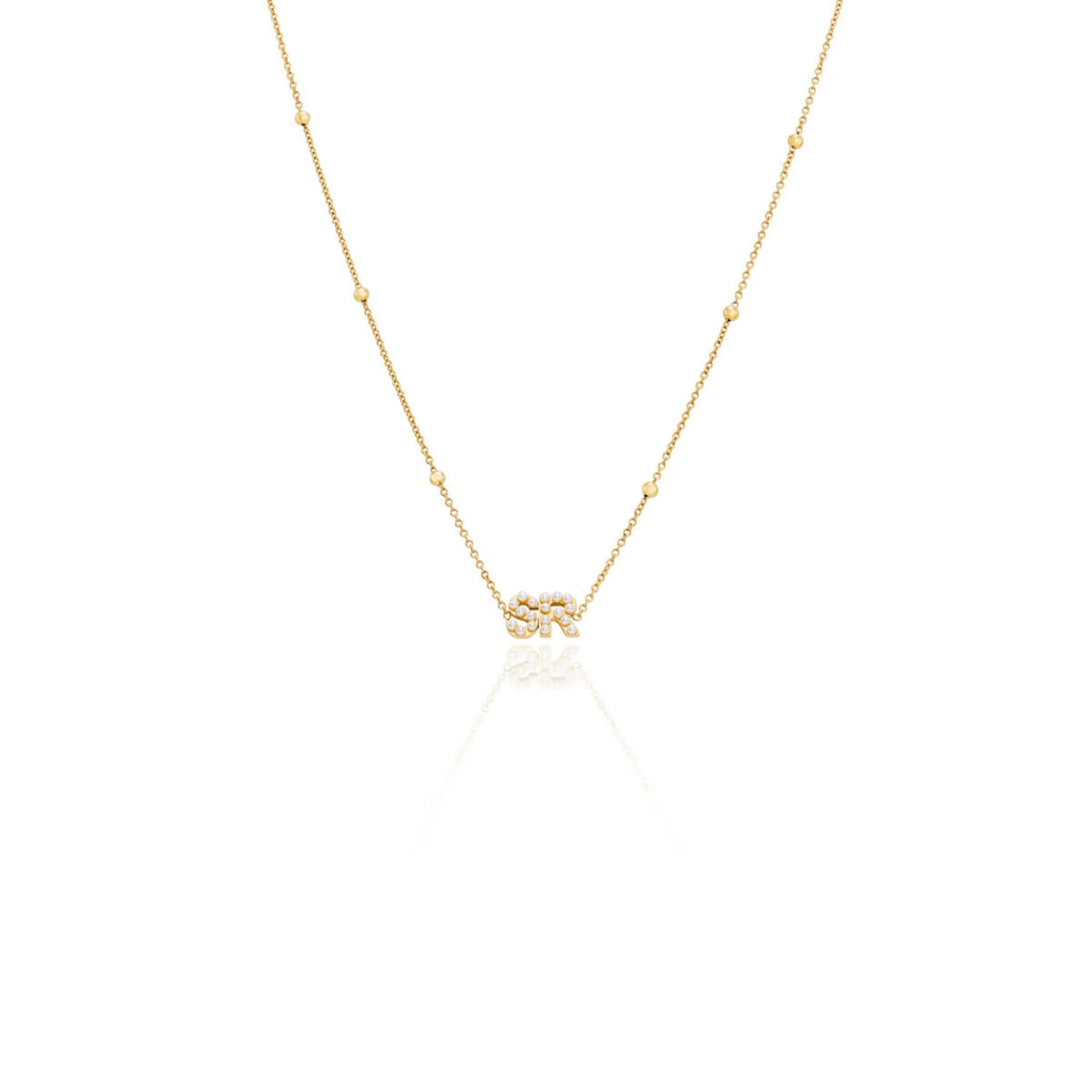 Pearl Initials Sphere Chain Necklace (Gold) - Image 4
