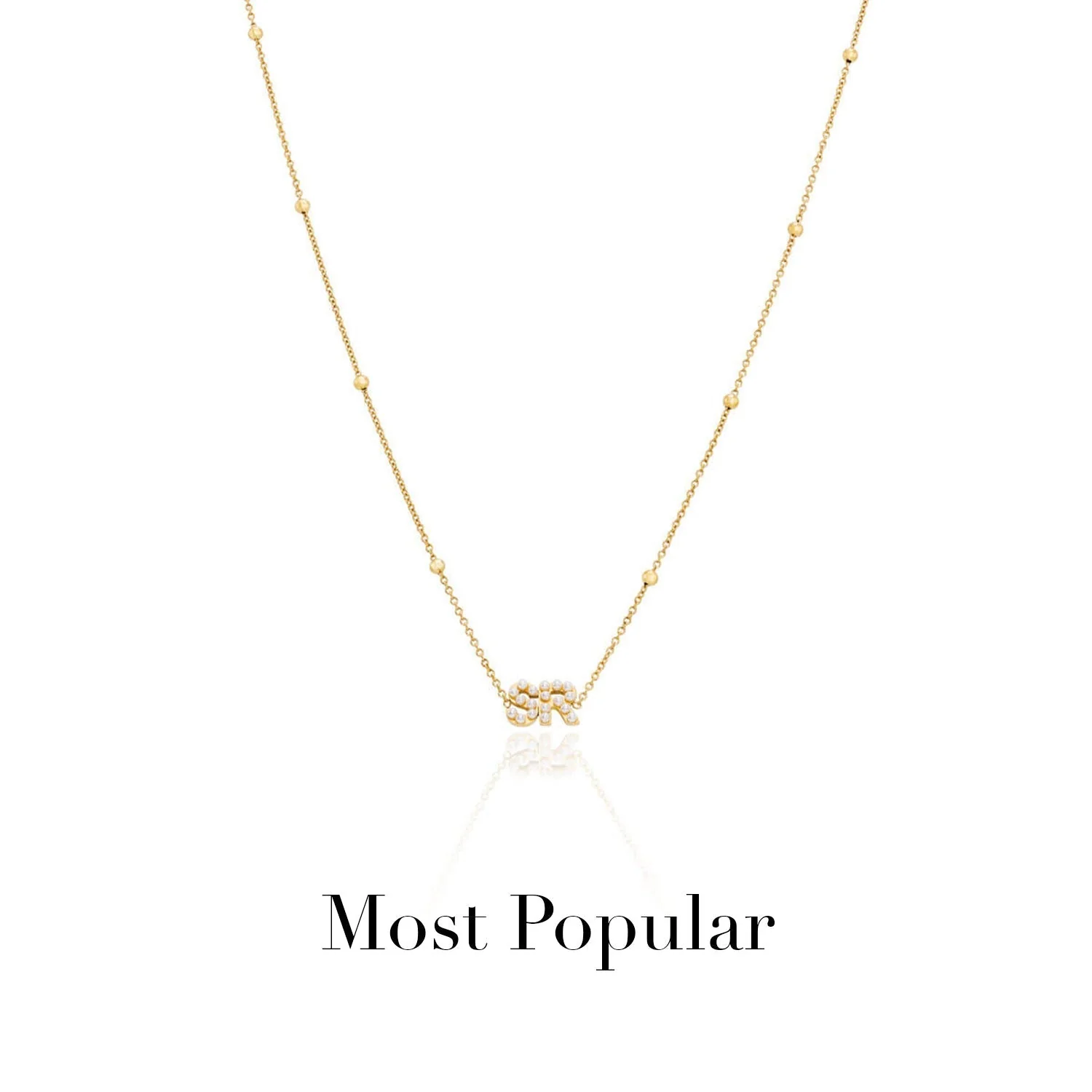 Pearl Initials Sphere Chain Necklace (Gold) - Image 5