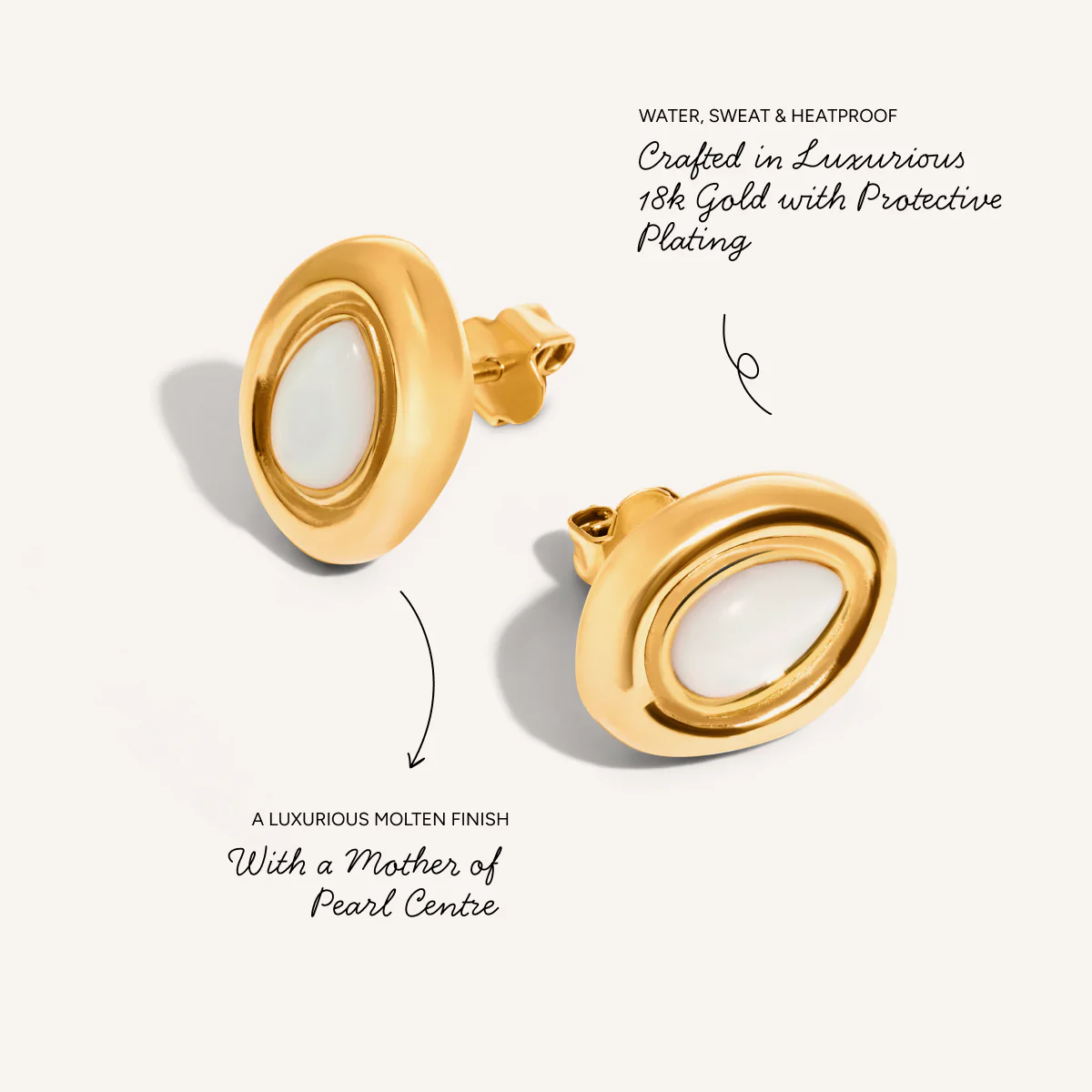 Pearl Molten Stud Earrings (Gold) - Image 4
