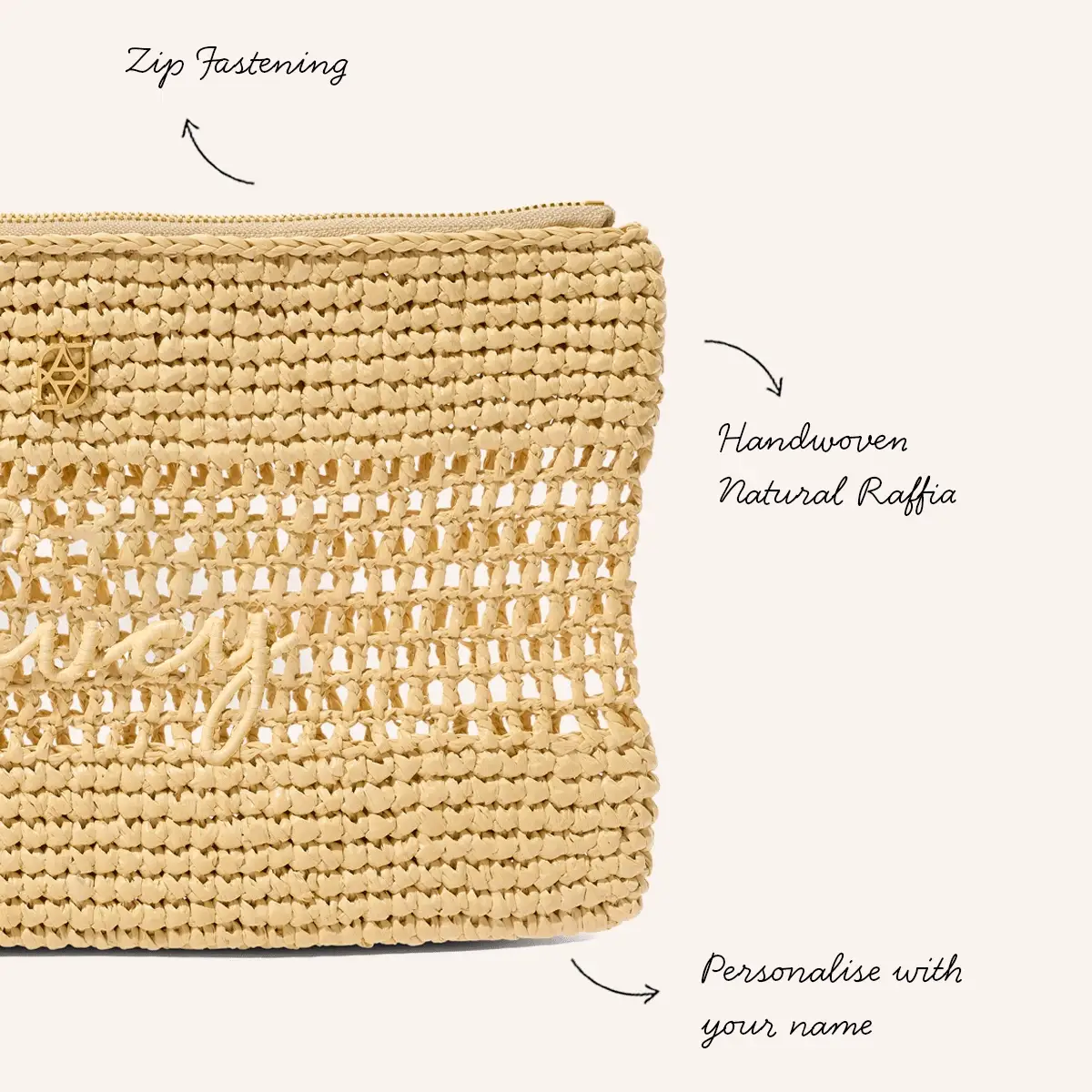 Personalised Raffia Pouch (Natural) - Image 3