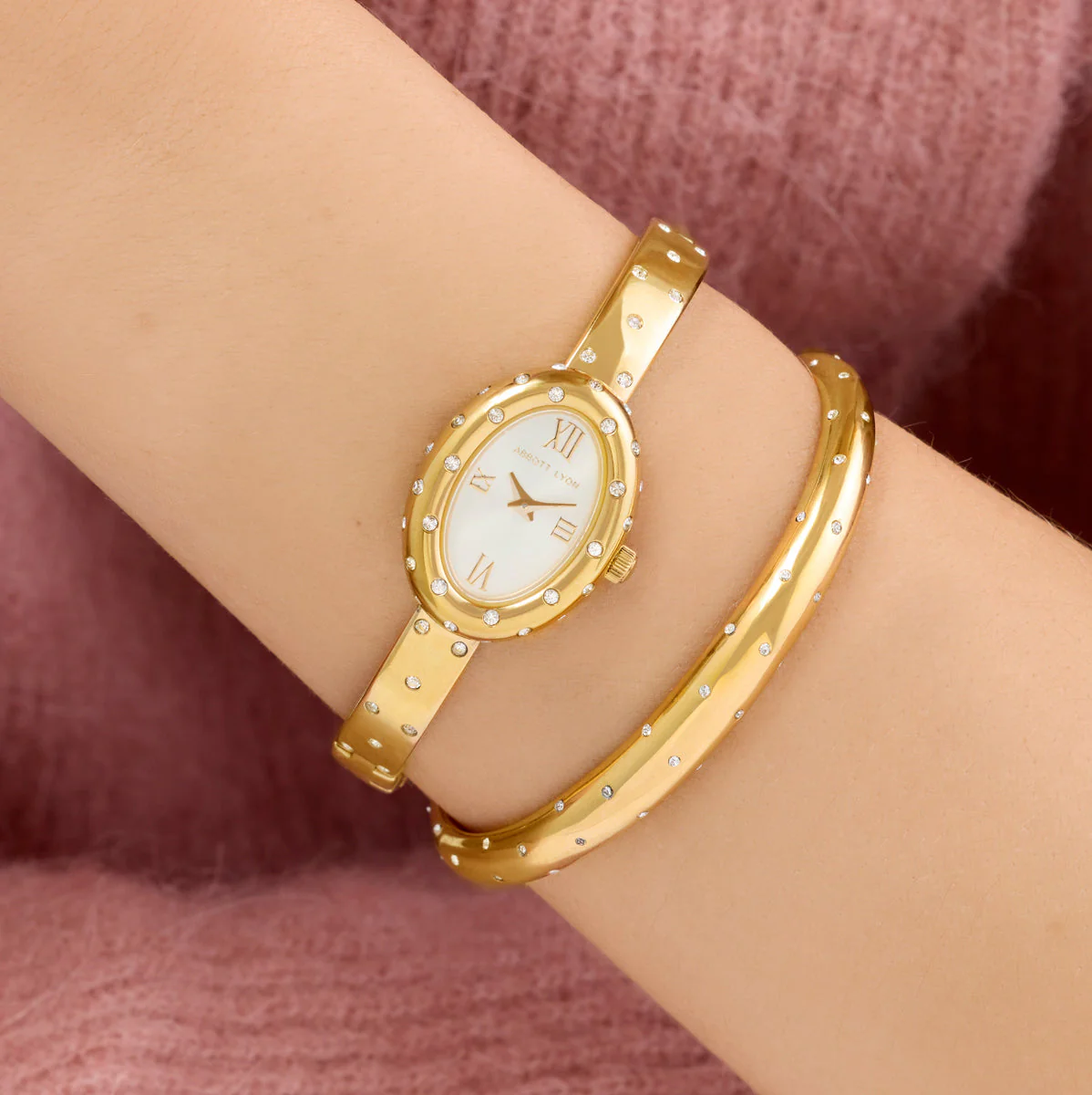 Polka Dot Crystal Watch & Bangle Set (Gold) - Image 2