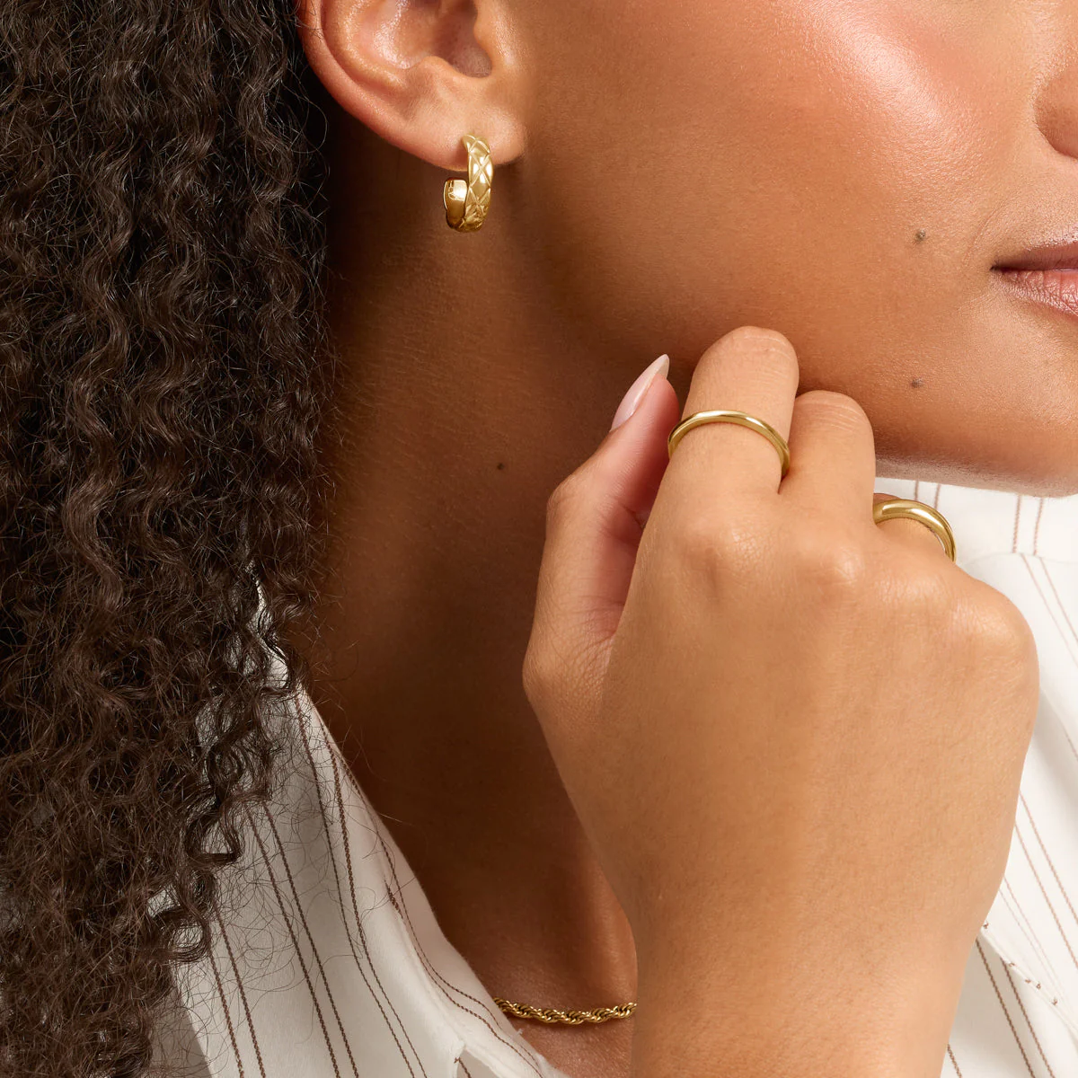 Quilted Hoop Earrings (Gold) - Image 3