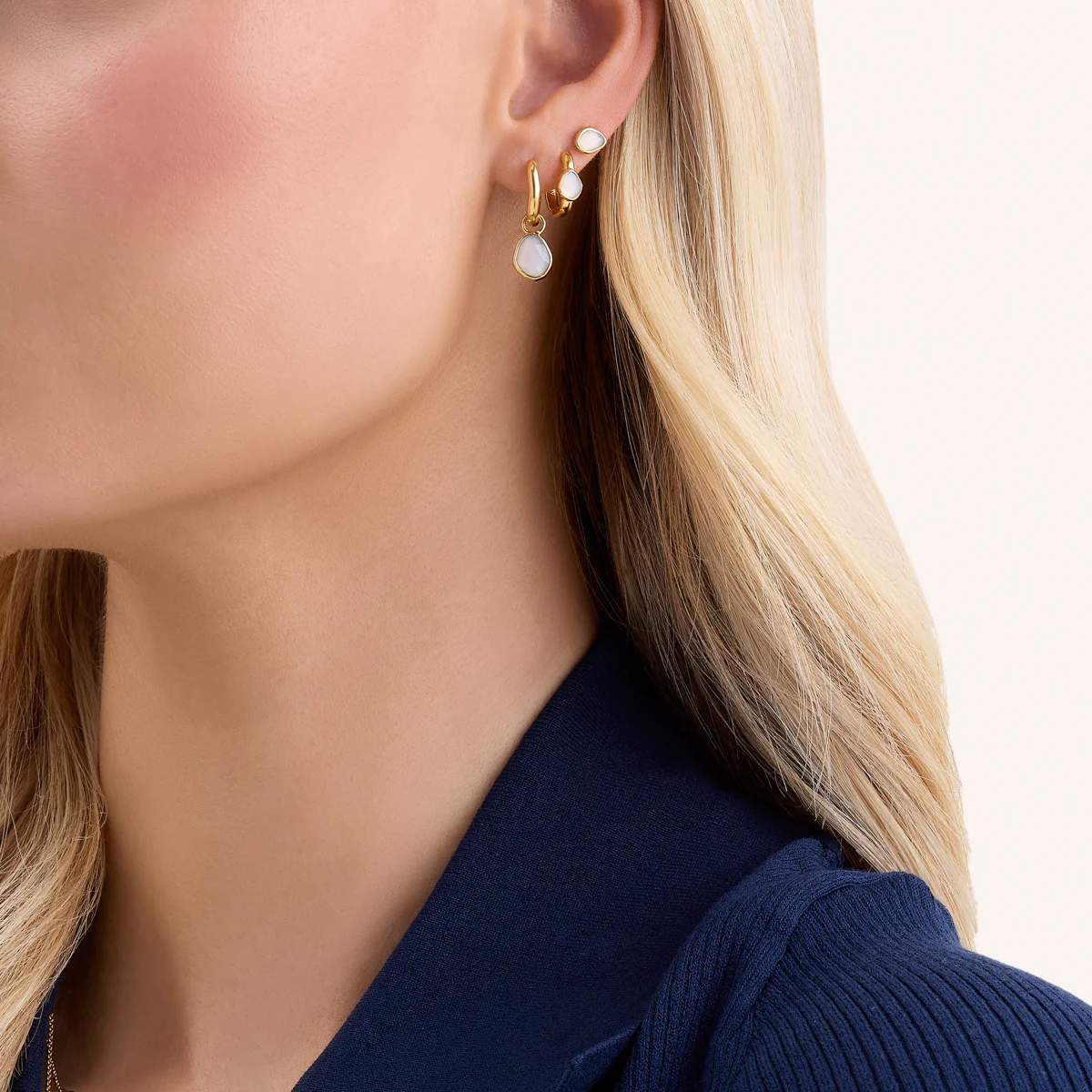 Signature Cut White Quartz Ear Stacking Set (Gold) - Image 3