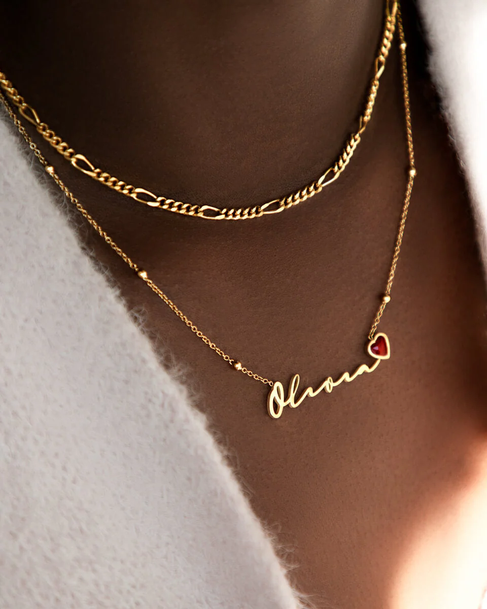 Small Figaro Chain Necklace (Gold) - Image 4