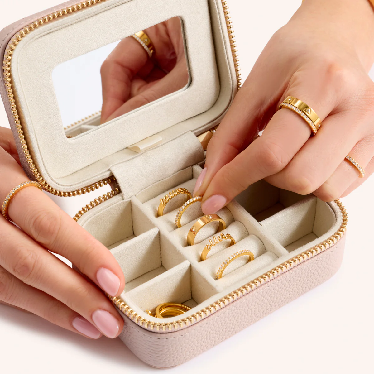Small Leather Jewellery Box (Blush Nude) - Image 4