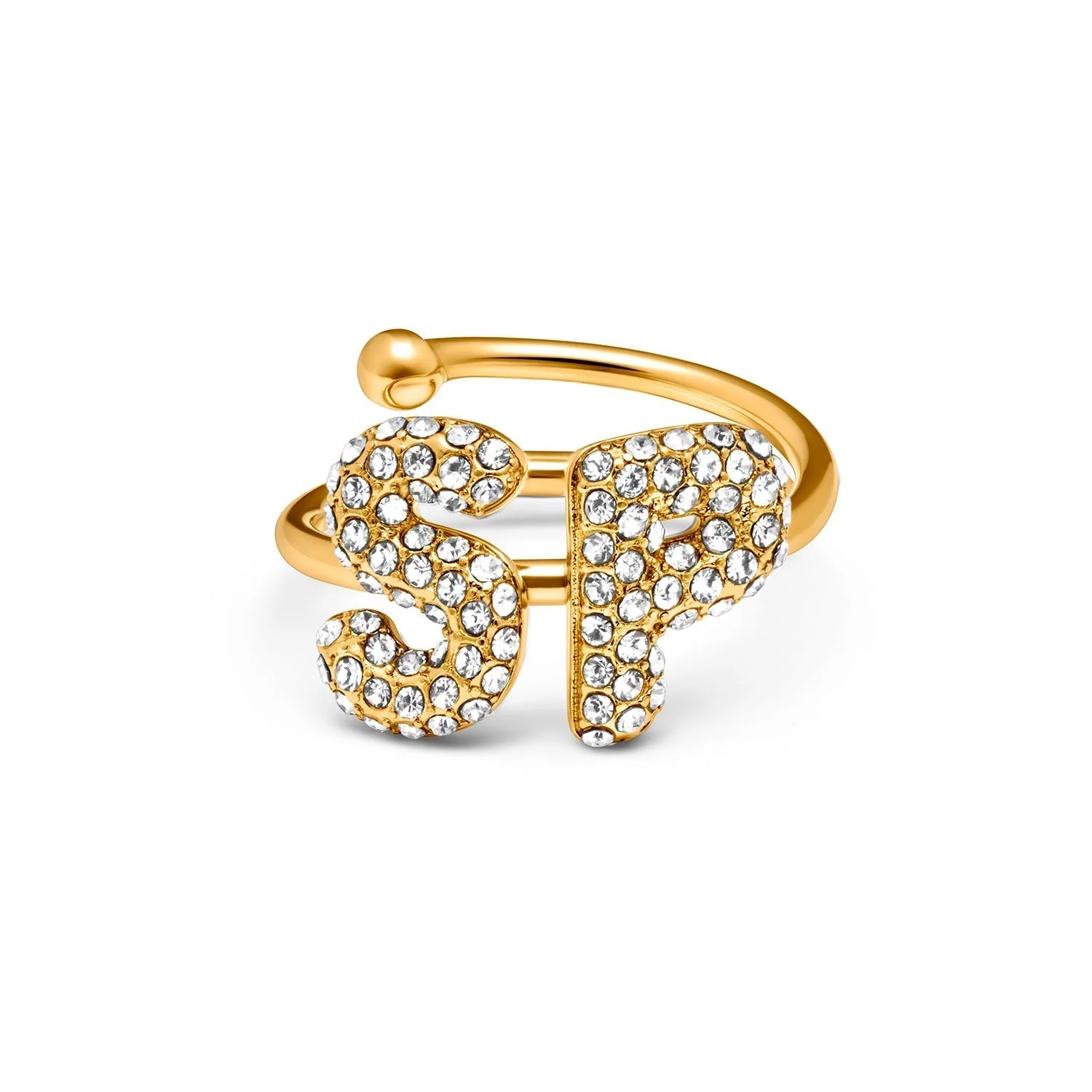 Spotlight Pave Bubble Initial Ring (Gold) - Image 4