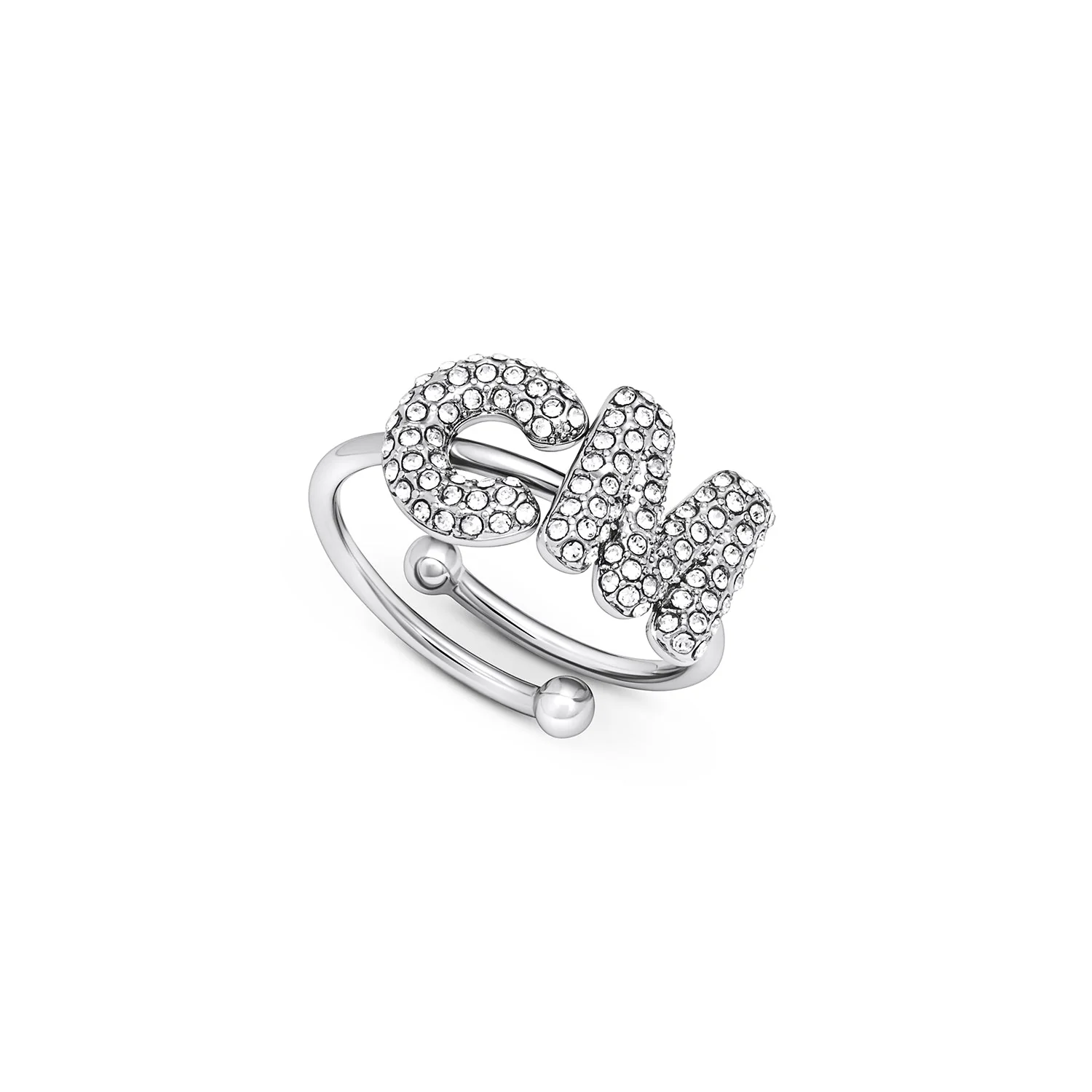 Spotlight Pave Bubble Initial Ring (Silver)