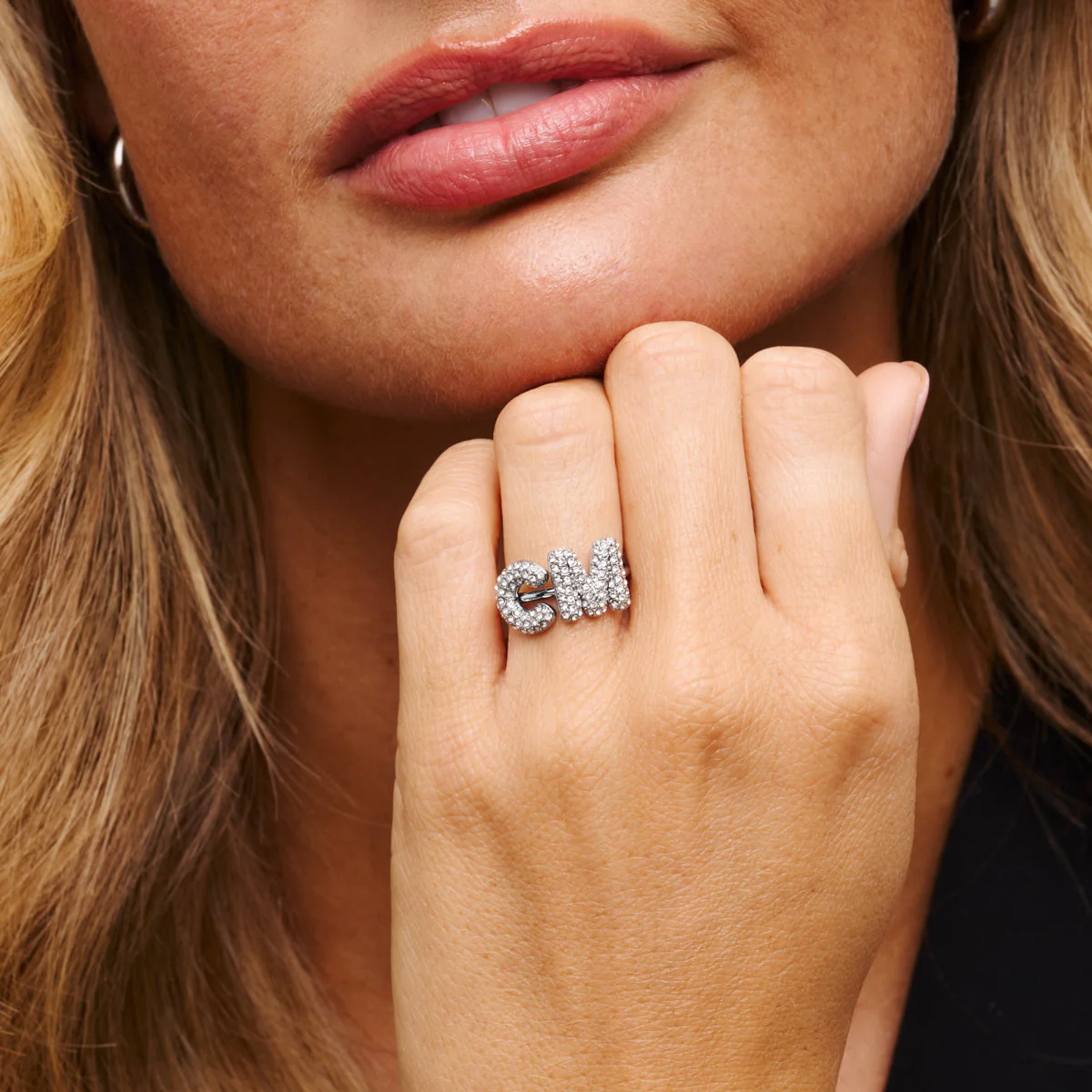 Spotlight Pave Bubble Initial Ring (Silver) - Image 2