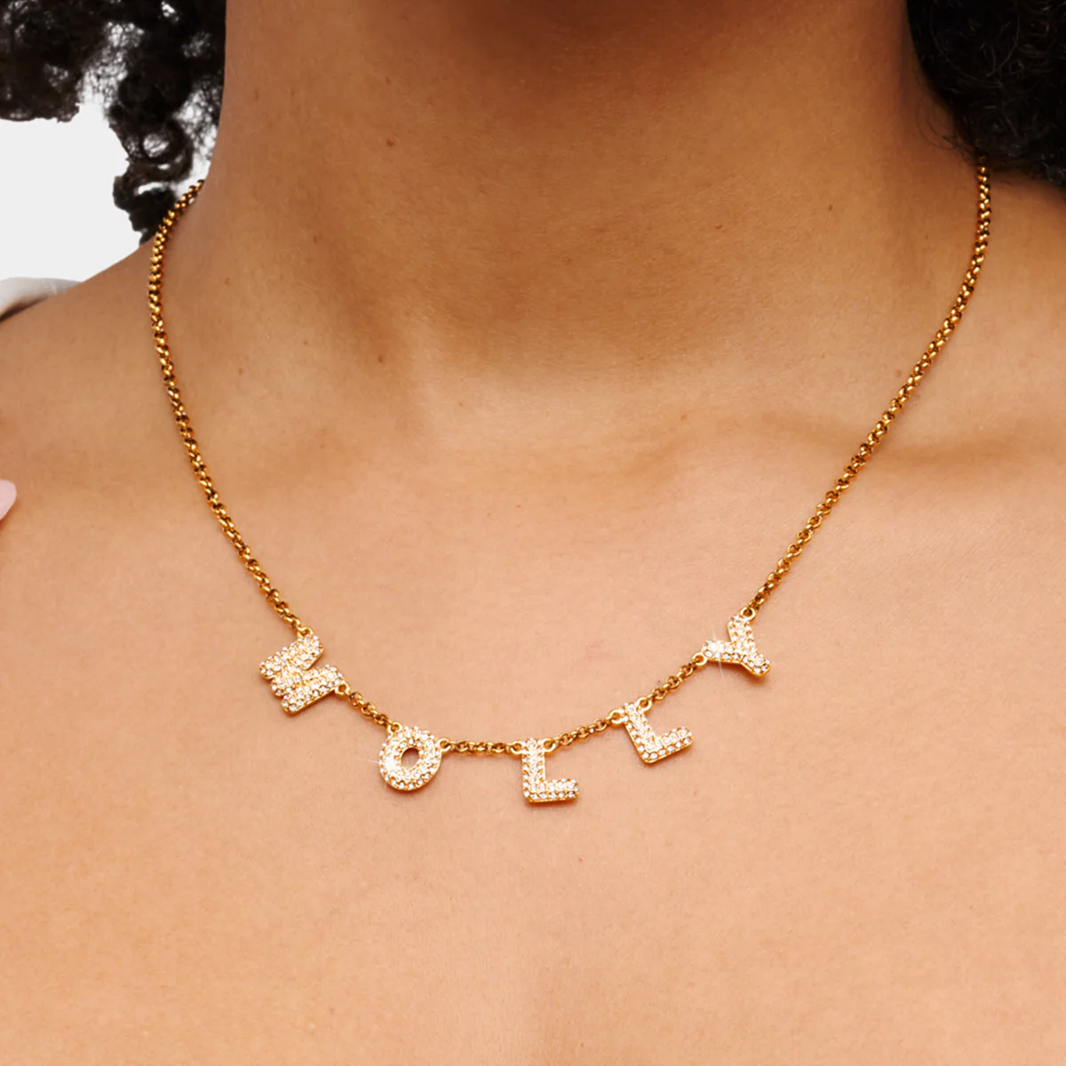 Spotlight Pave Bubble Name Necklace (Gold) - Image 2