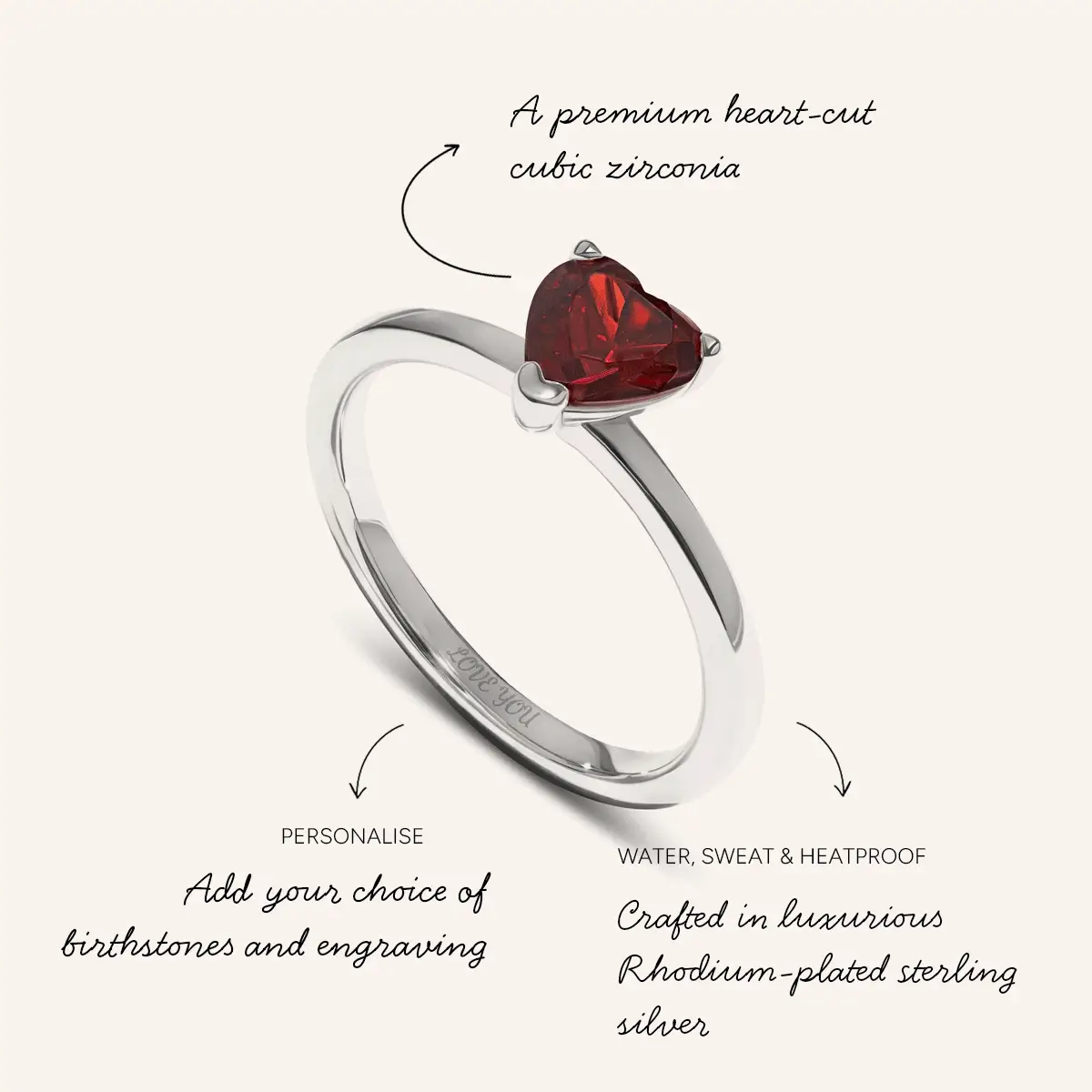 Birthstone Heart Legacy Ring 1ct (Silver) - Image 3