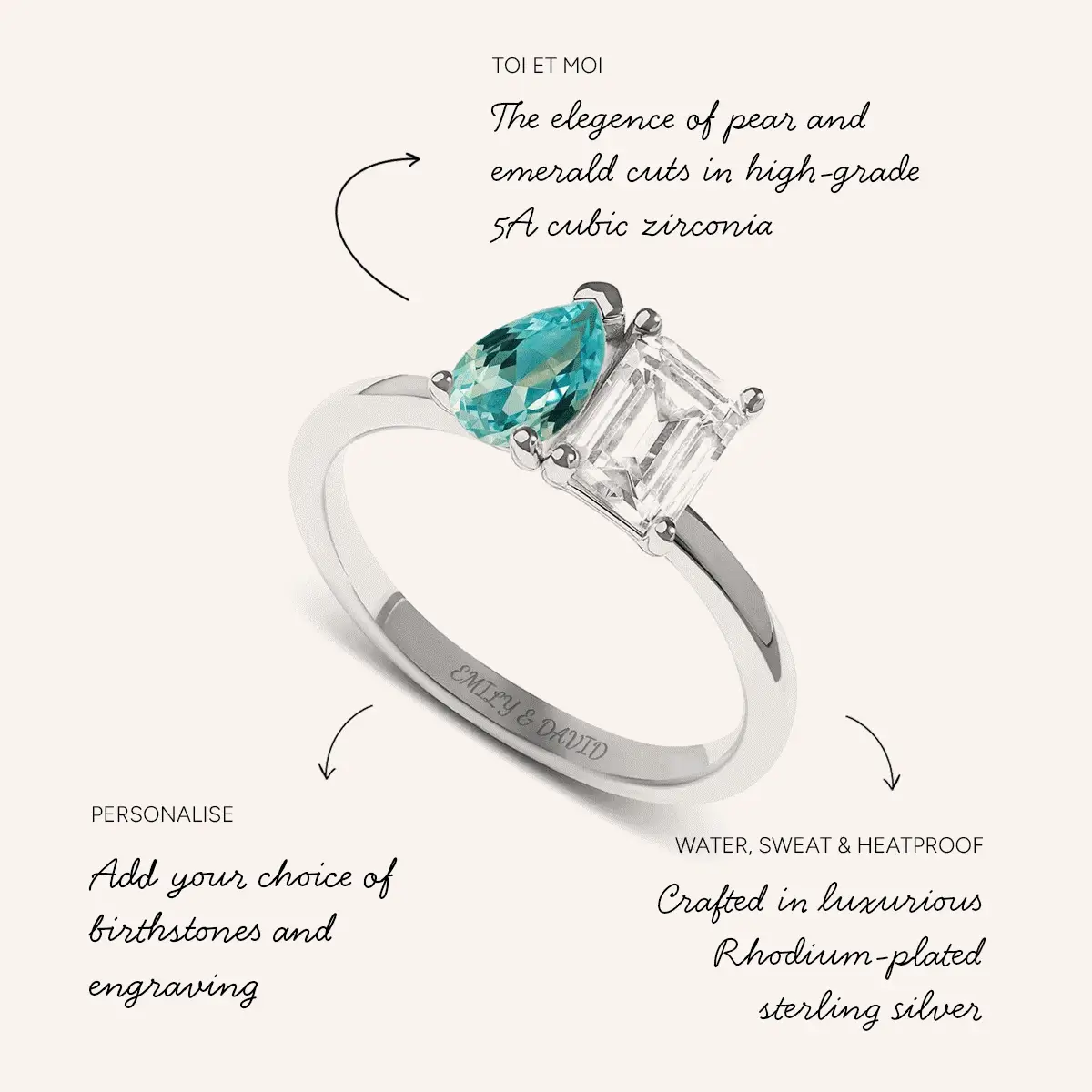 Custom Toi Et Moi Birthstone Legacy Ring (Silver) - Image 5