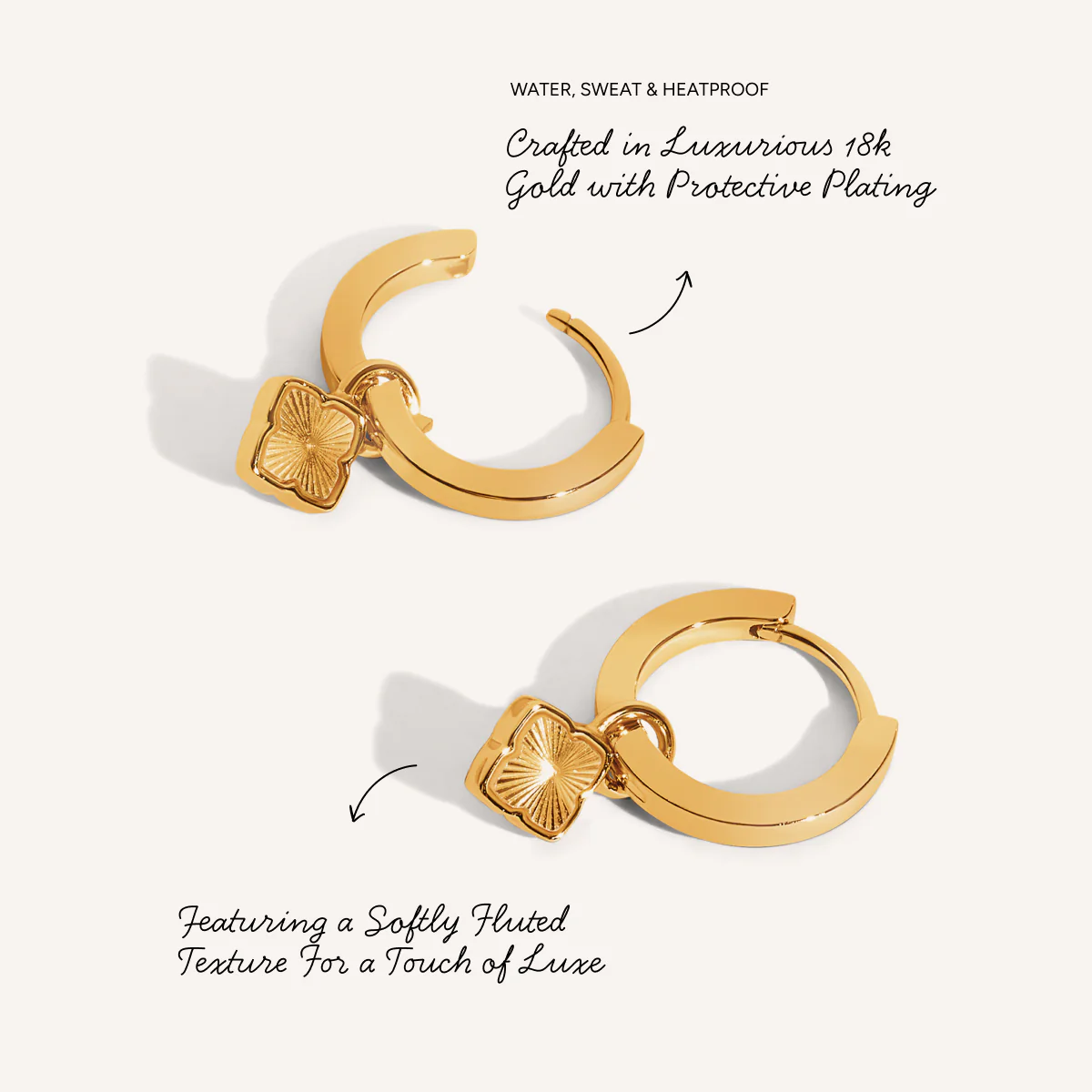 Fine Mini Fluted Clover Huggie Earrings (Gold) - Image 4