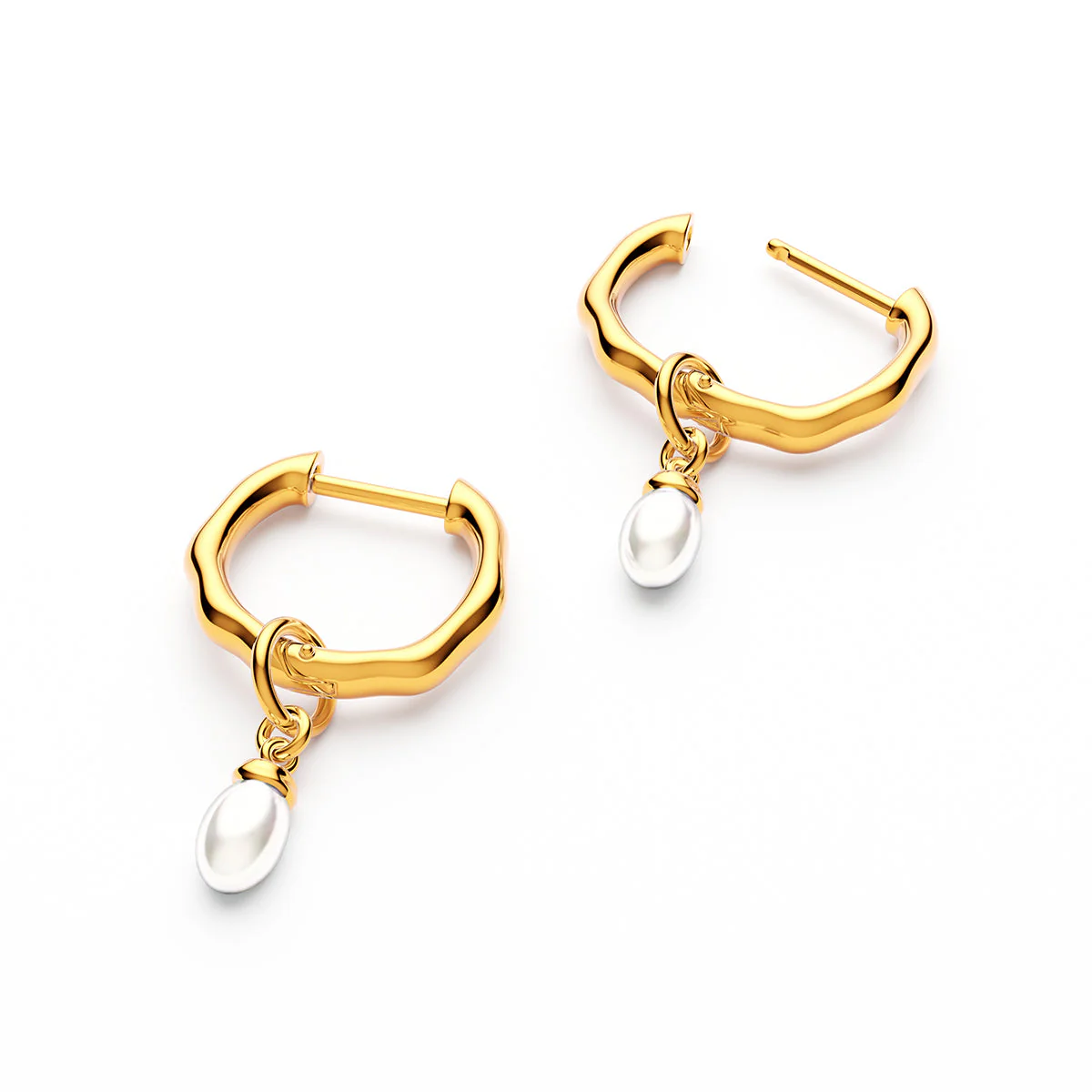 Fine Organic Pearl Huggie Earring (Gold) - Image 4