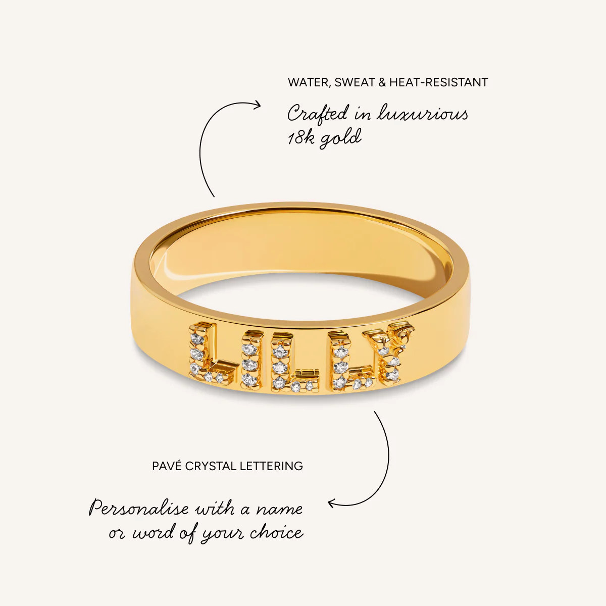 Fine Pavé 3D Name Ring (Gold) - Image 2