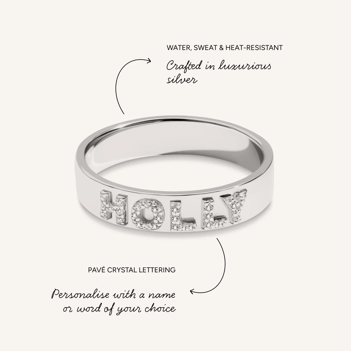 Fine Pavé 3D Name Ring (Silver) - Image 2