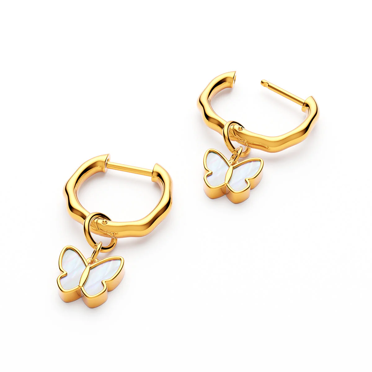 Fine Molten Mother of Pearl Butterfly Huggie Earrings (Gold) - Image 3