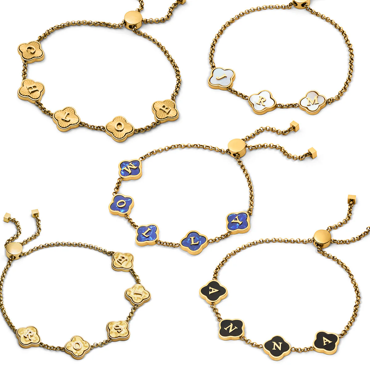 Textured Clover Custom Name Bracelet (Gold) - Image 5