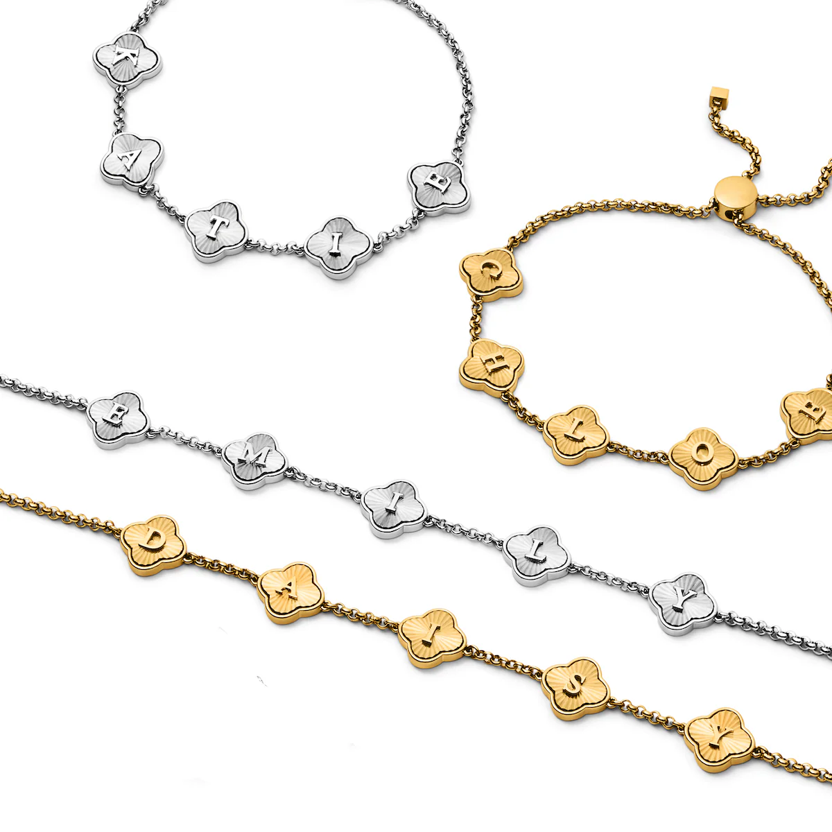 Textured Clover Custom Name Necklace (Gold) - Image 5