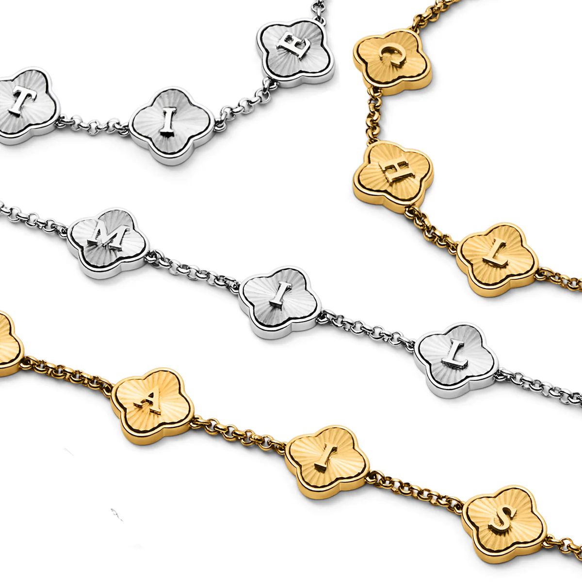 Textured Clover Custom Name Necklace (Silver) - Image 4