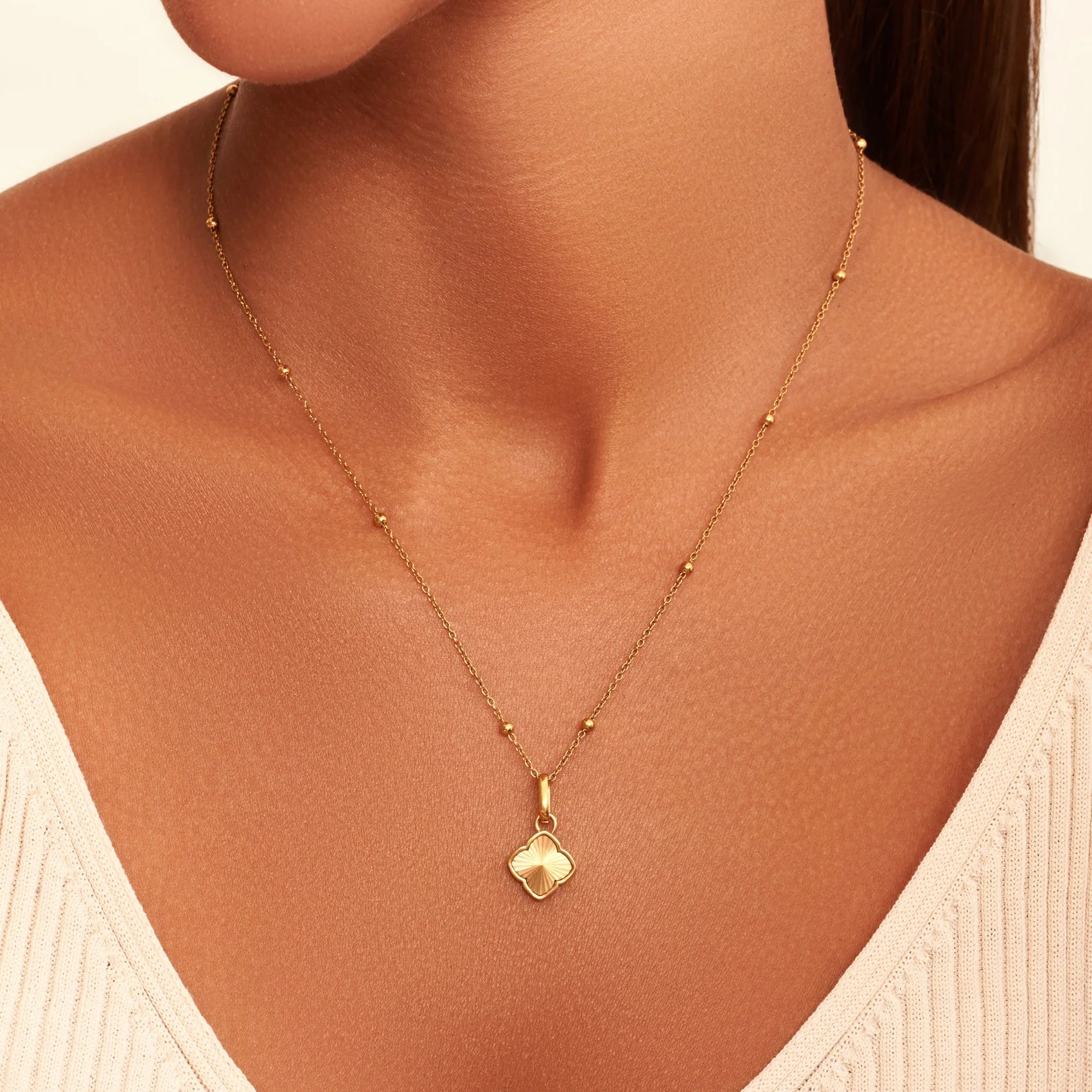 Textured Clover Necklace (Gold) - Image 2
