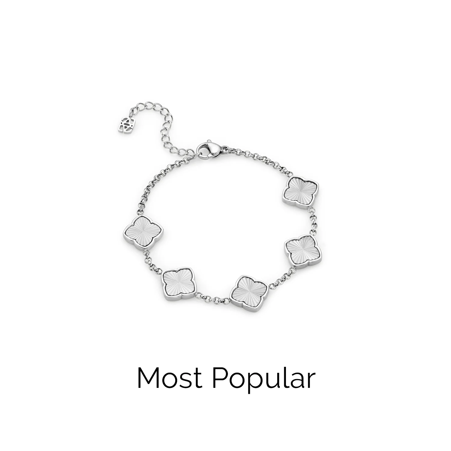 Textured Multi Clover Bracelet - Silver - Image 2