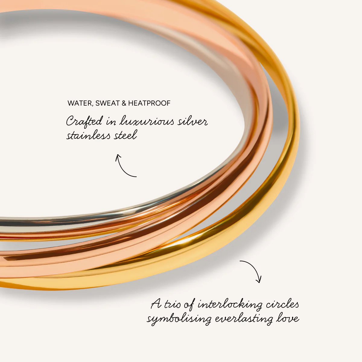 Trilogy Bangle (Gold/Rose Gold/Silver) - Image 3
