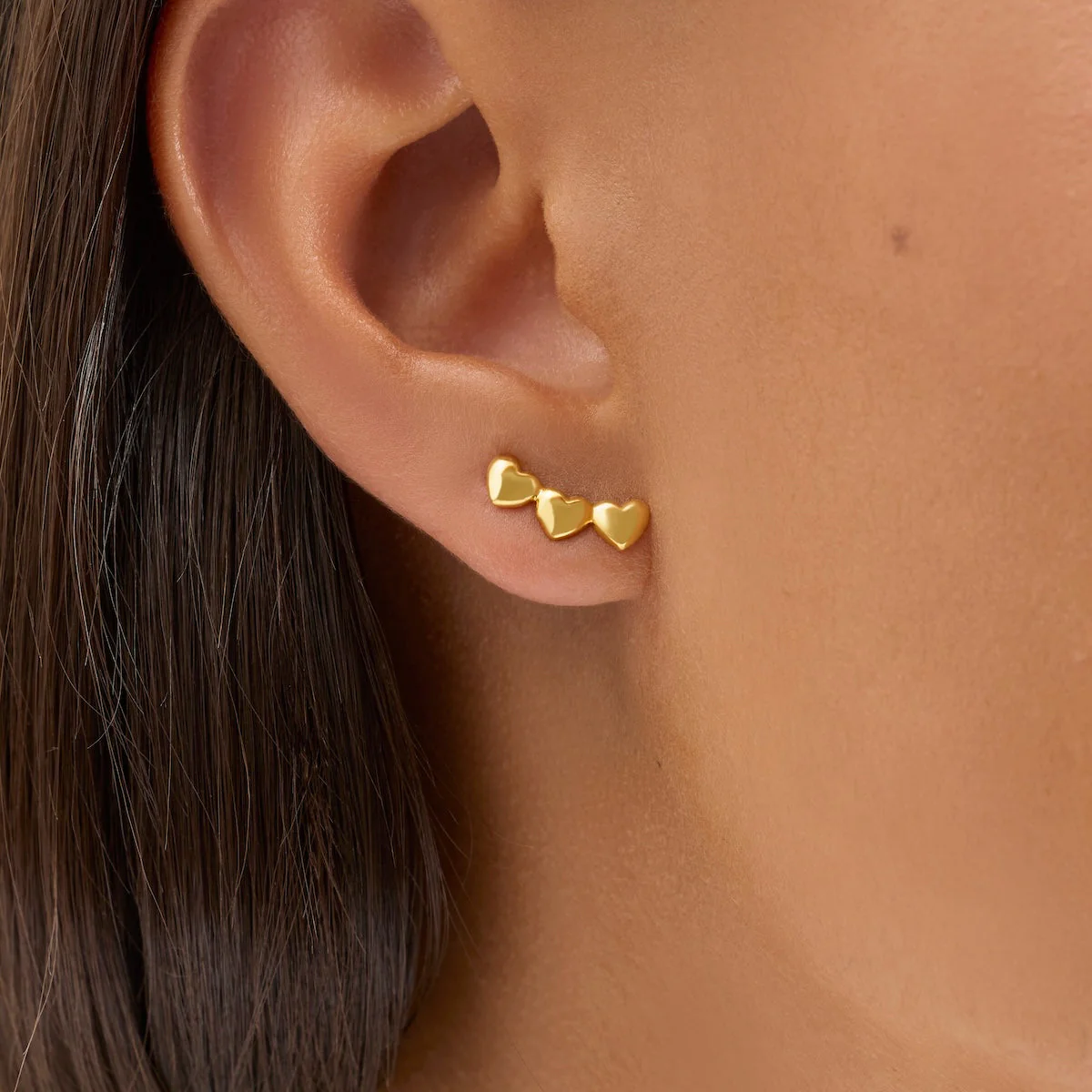 Triple Heart Climber Earrings (Gold) - Image 2