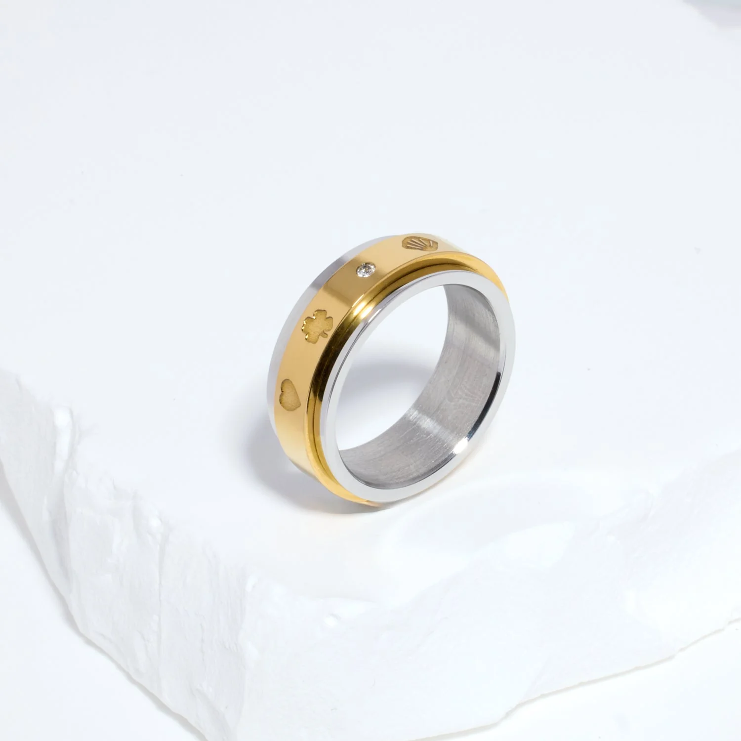 Two Tone Custom Stamped Fidget Ring (Gold/Silver) - Image 4