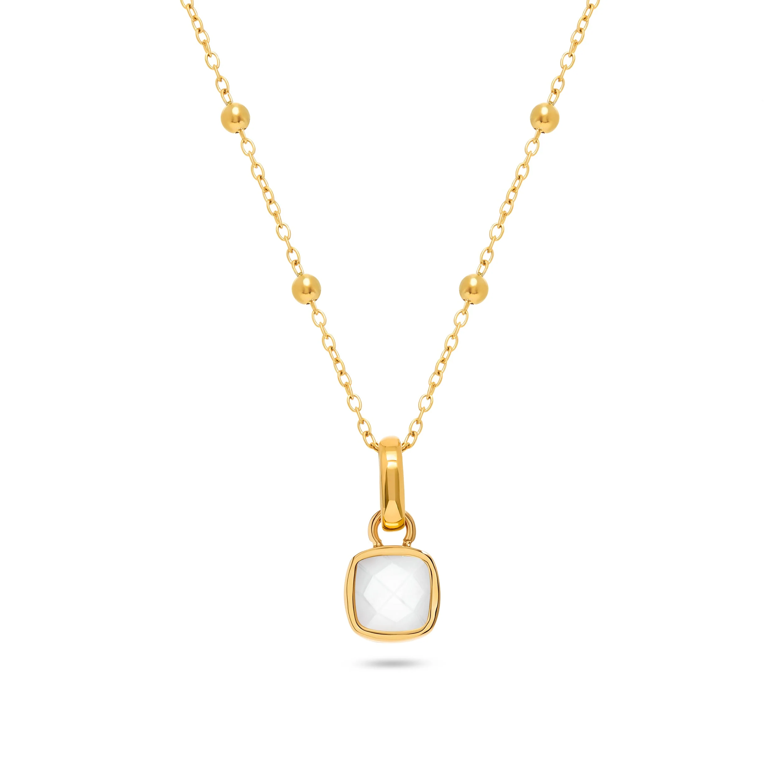 White Quartz Cushion Necklace (Gold)