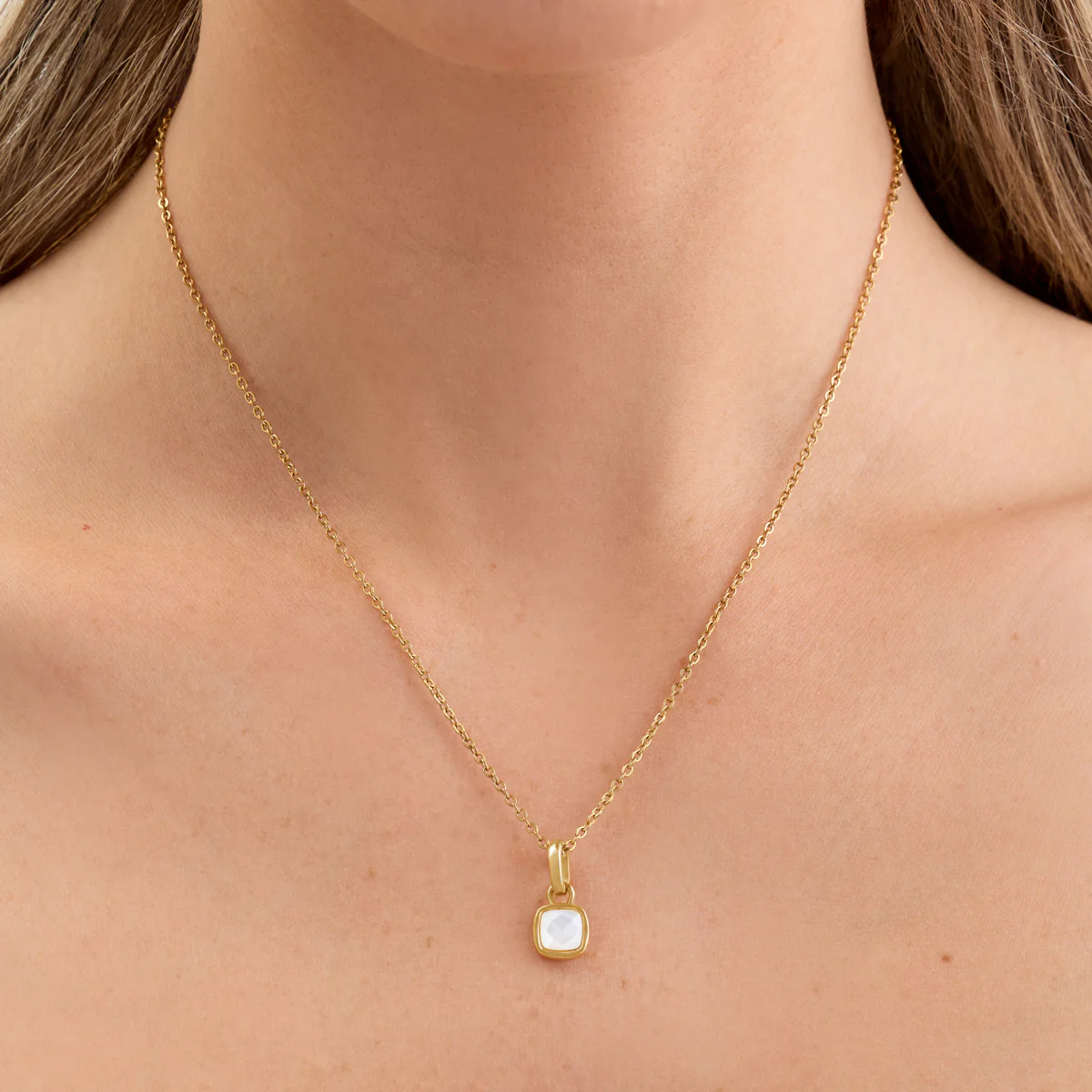 White Quartz Cushion Necklace (Gold) - Image 2