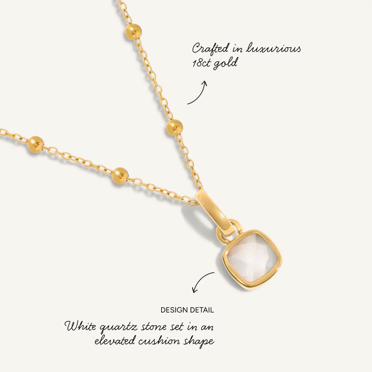 White Quartz Cushion Necklace (Gold) - Image 3