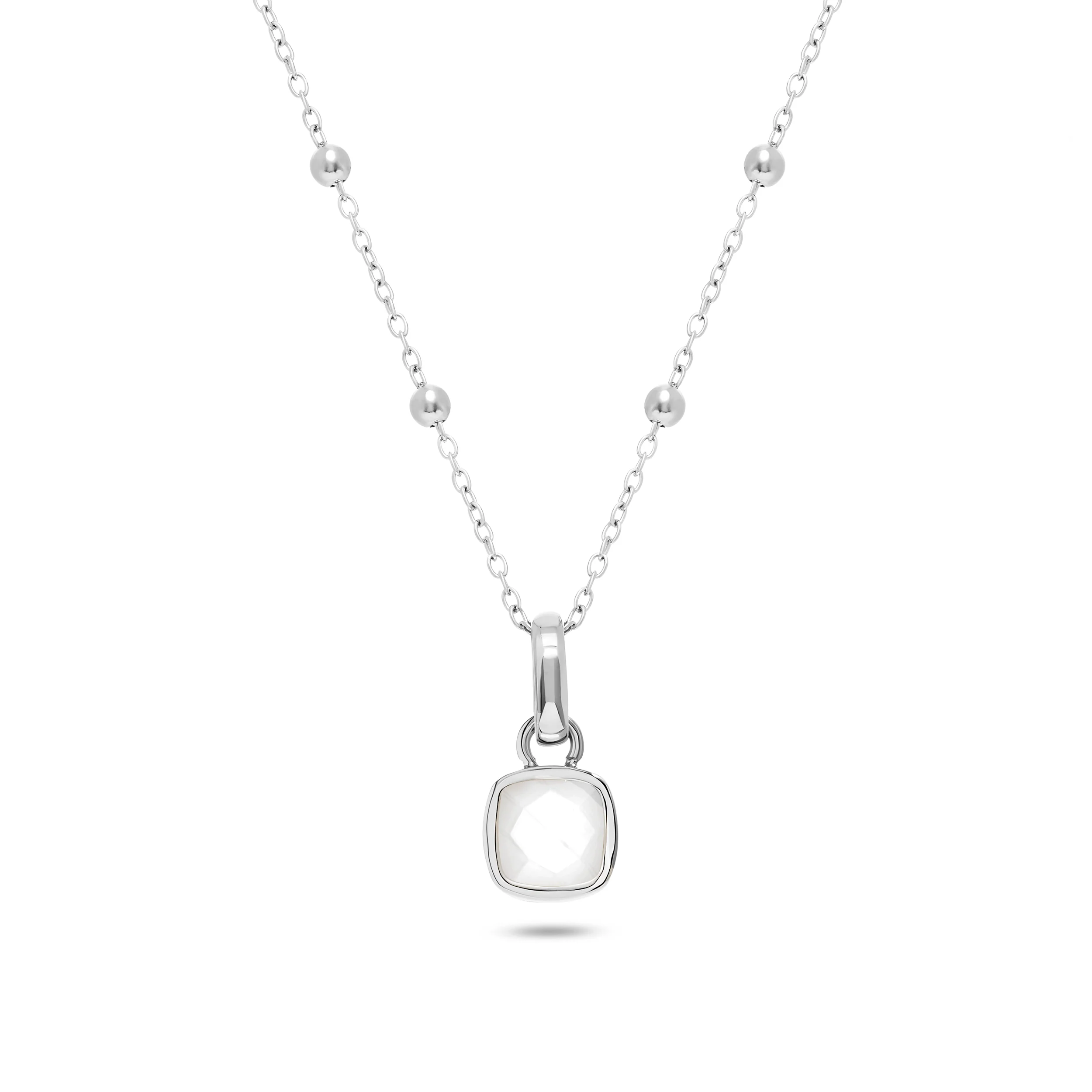White Quartz Cushion Necklace (Silver)