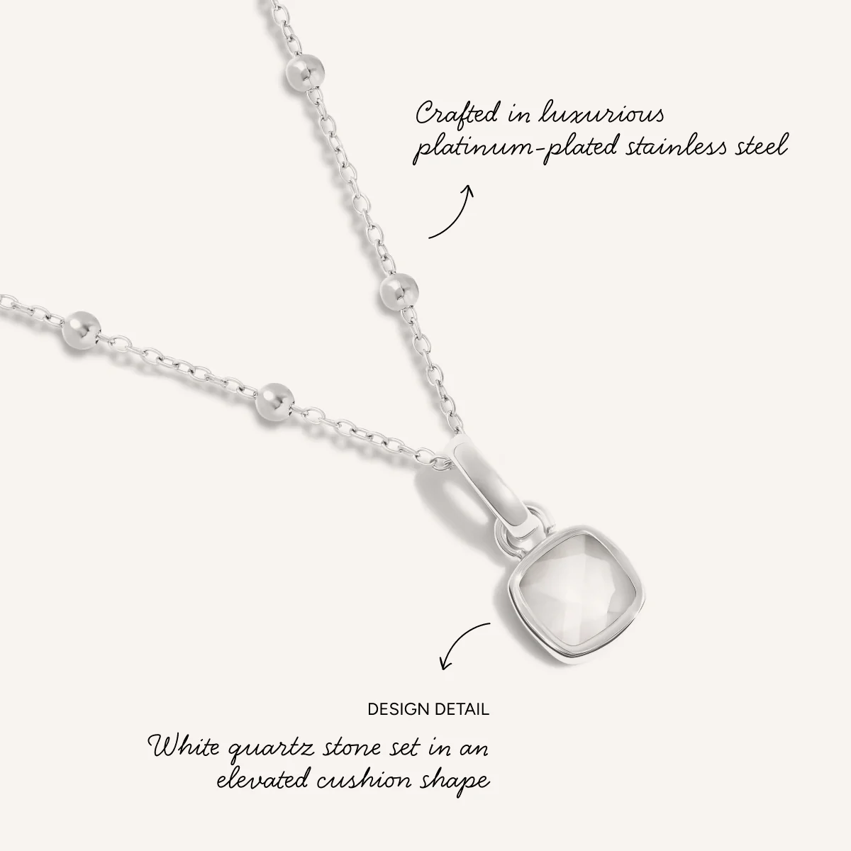 White Quartz Cushion Necklace (Silver) - Image 3