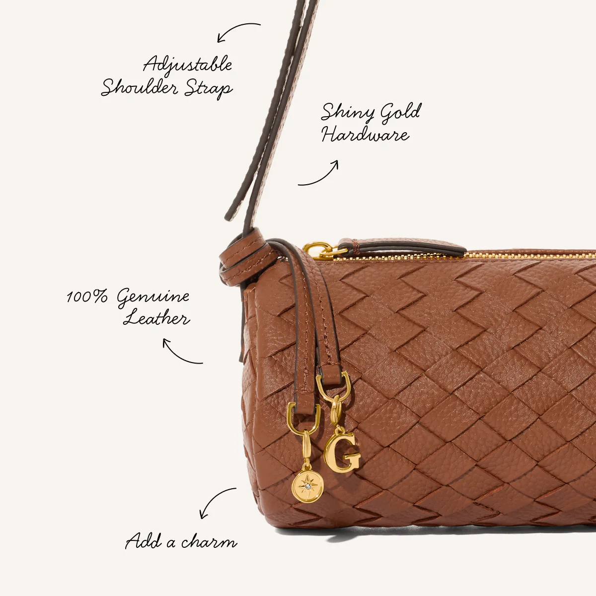 Woven Barrell Leather Bag (Tan) - Image 3